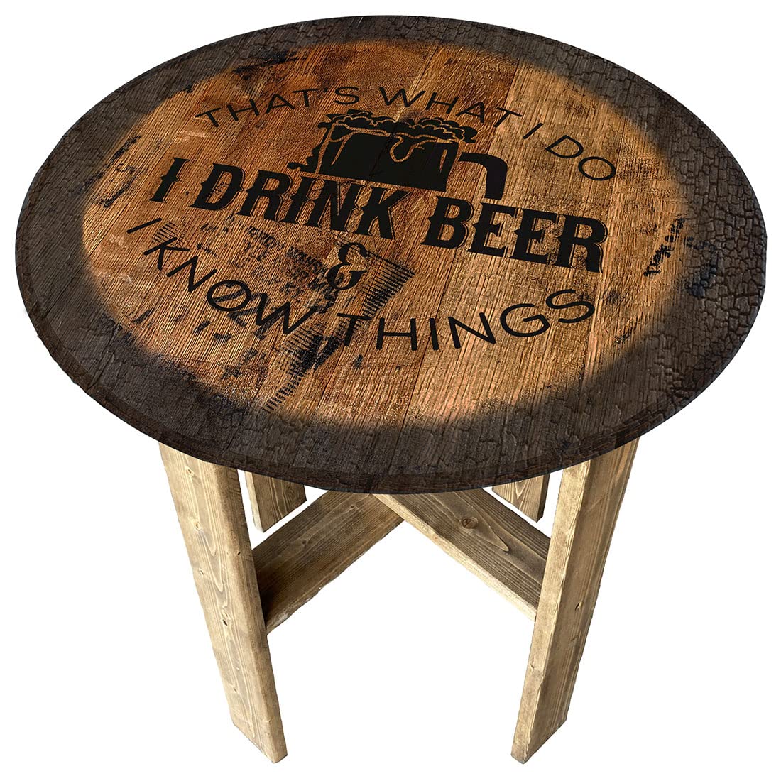 Rustic Whiskey Barrel End Table - Farmhouse Beer Gift for Men, Unique Home Decor & Pub Style Furniture - Perfect for Living Room, Man Cave or Bar