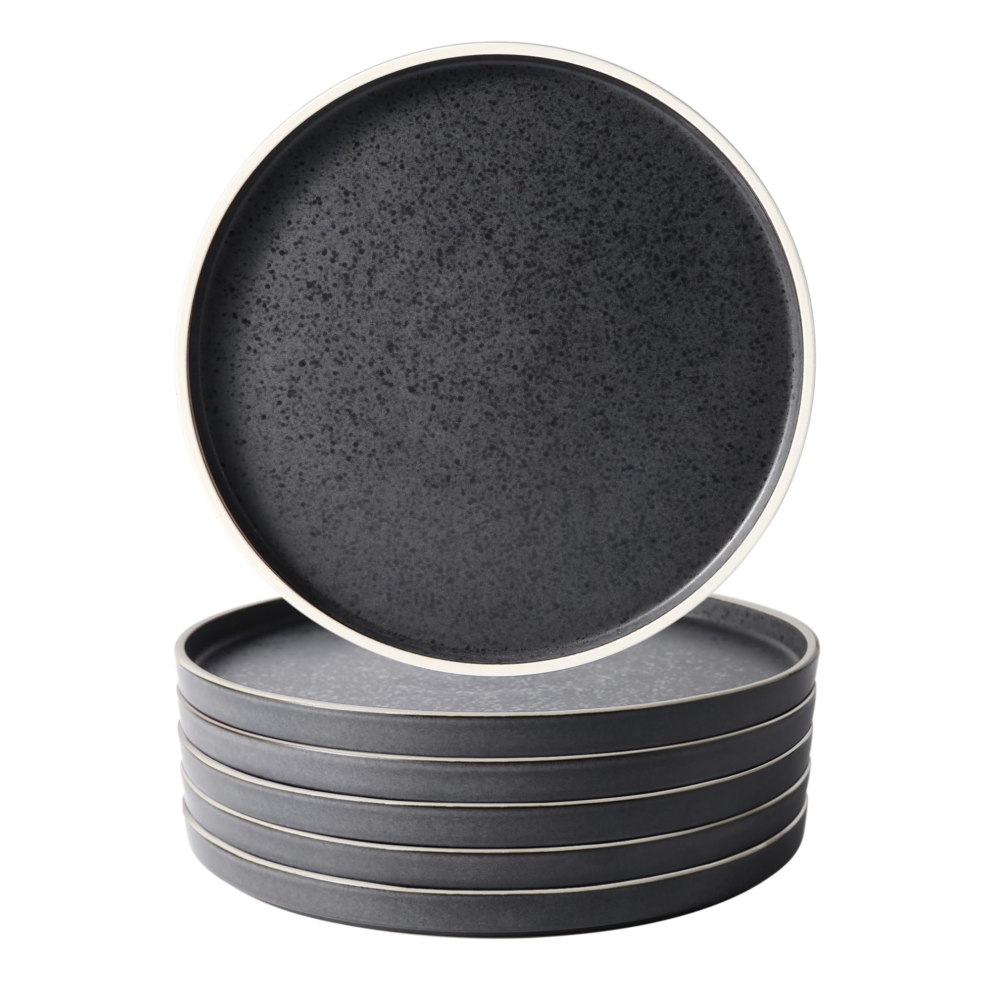 LERATIO 10.75 Inch Ceramic Dinner Plates Set of 6 - Modern Black & White Rim Dishes - Microwave, Dishwasher & Oven Safe - Perfect for Family Dinners, Restaurants & Party Serving