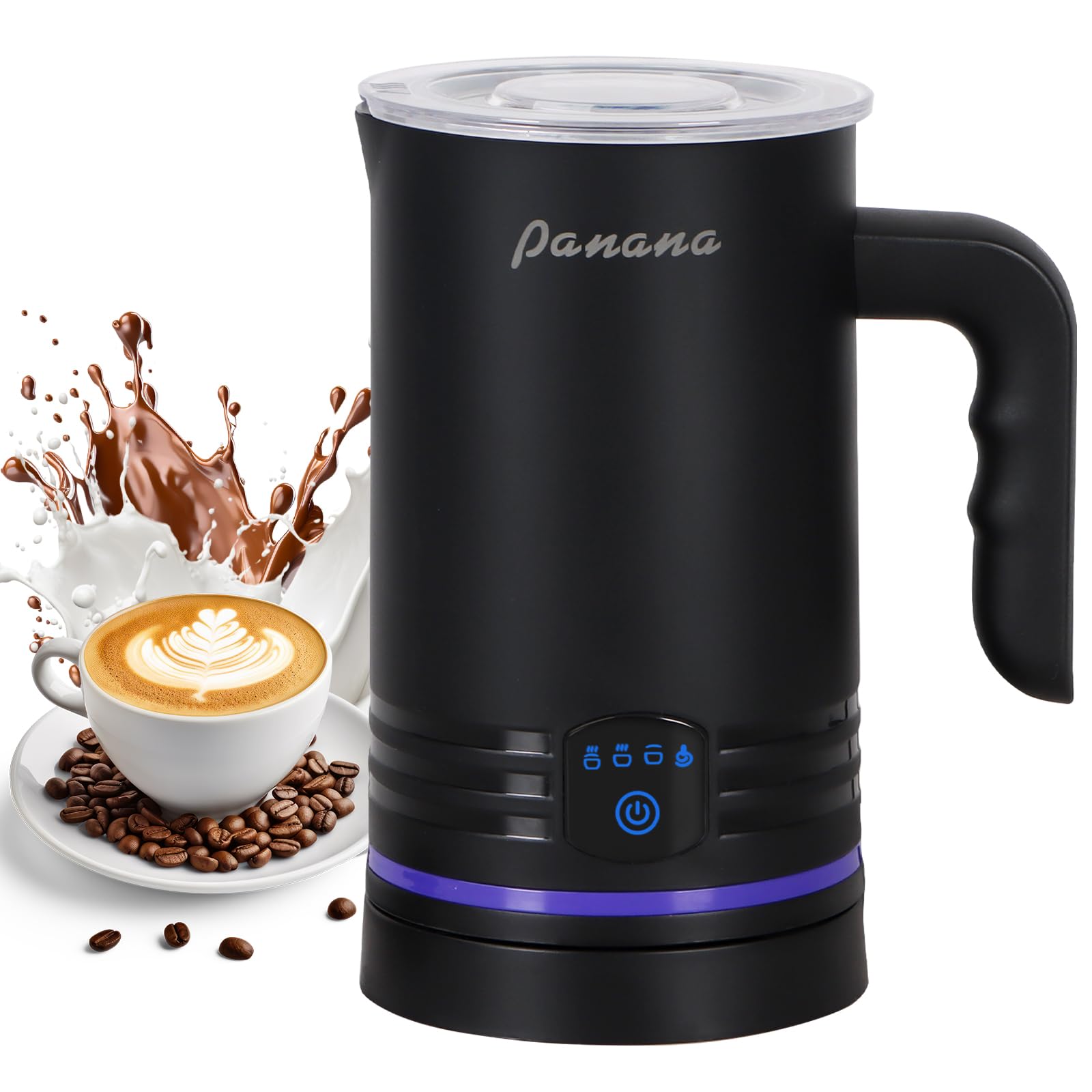 Electric Milk Frother & Steamer - 4-in-1 Automatic Warm & Cold Foam Maker (14.5oz/430ml) for Coffee, Latte, Cappuccino, Macchiato & Hot Chocolate - Perfect for Home Baristas & Coffee Lovers (Black)