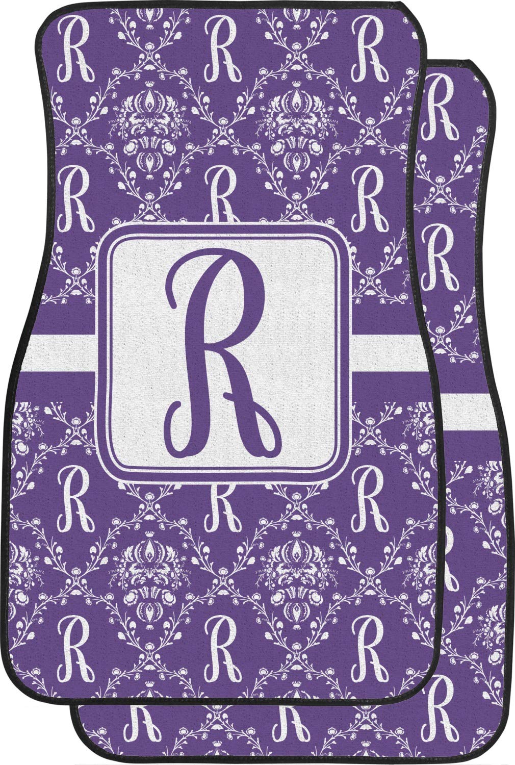 Custom Monogrammed Damask Car Floor Mats Set - 2 Front & 2 Rear Mats for Luxury Vehicles | Perfect for Gifts, Weddings & Premium Car Interiors