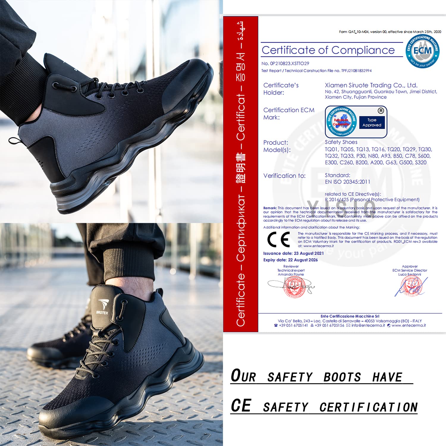 YISIQ Steel Toe Work Boots for Men & Women - Lightweight Safety Shoes with Toe Cap Protection - Durable Industrial Work Boots for Construction, Warehouse & Outdoor Work