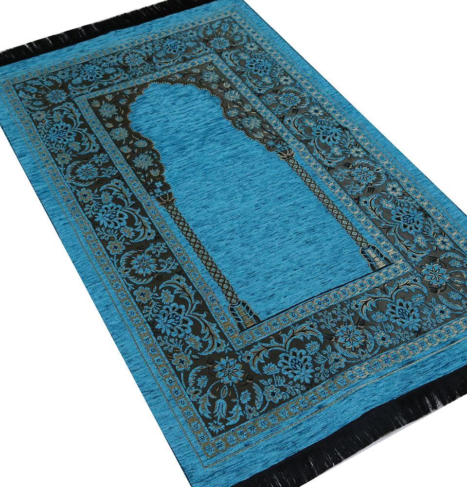 Premium Embroidered Islamic Prayer Mat - Turquoise Blue Prayer Rug for Home, Mosque & Travel - Non-Slip & Portable Design
