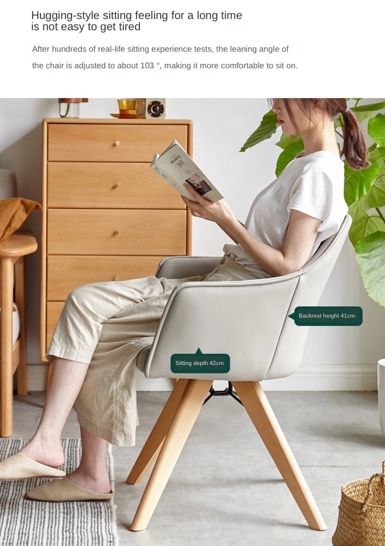 Premium Beech Solid Wood Swivel Soft Skin Armchair - Modern Ergonomic Office Chair for Home & Workspace - Perfect for Reading, Working, and Relaxing