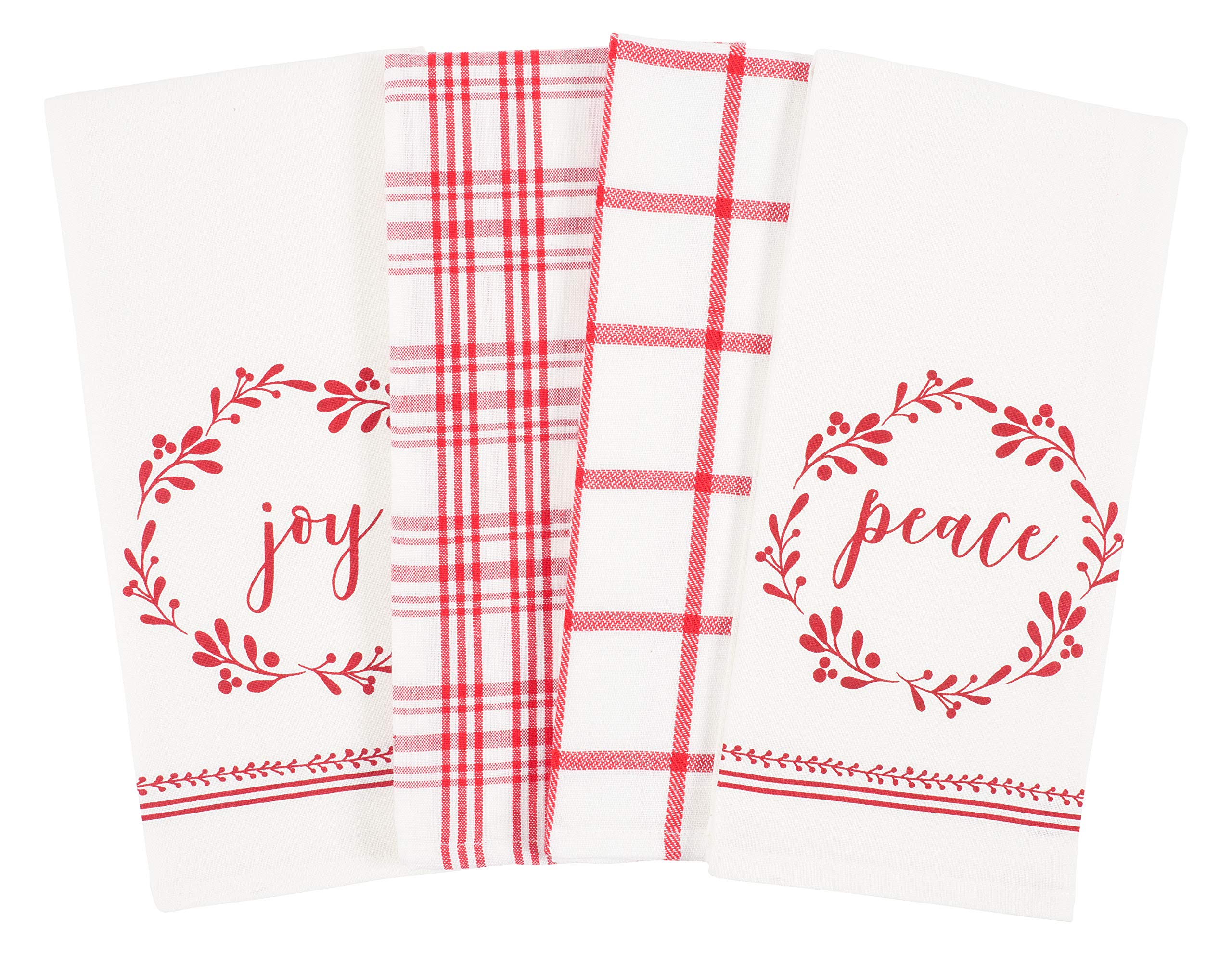 KAF Home Set of 4 Mixed Holiday Dish Towels - 100% Cotton Kitchen Towels 18 x 28 Inches - Christmas Decorations for Peace and Joy - Perfect for Holiday Cooking, Baking, and Festive Table Setting