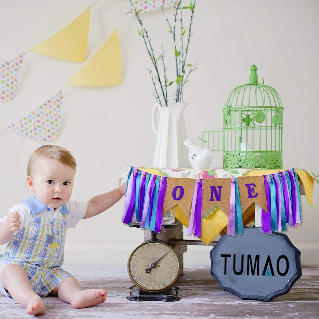 Kicpot 1st Birthday Baby Decorations - Happy Birthday ONE Burlap High Chair Banner for Boys & Girls | Perfect for First Birthday Parties, Cake Smash Photos & Nursery Decor