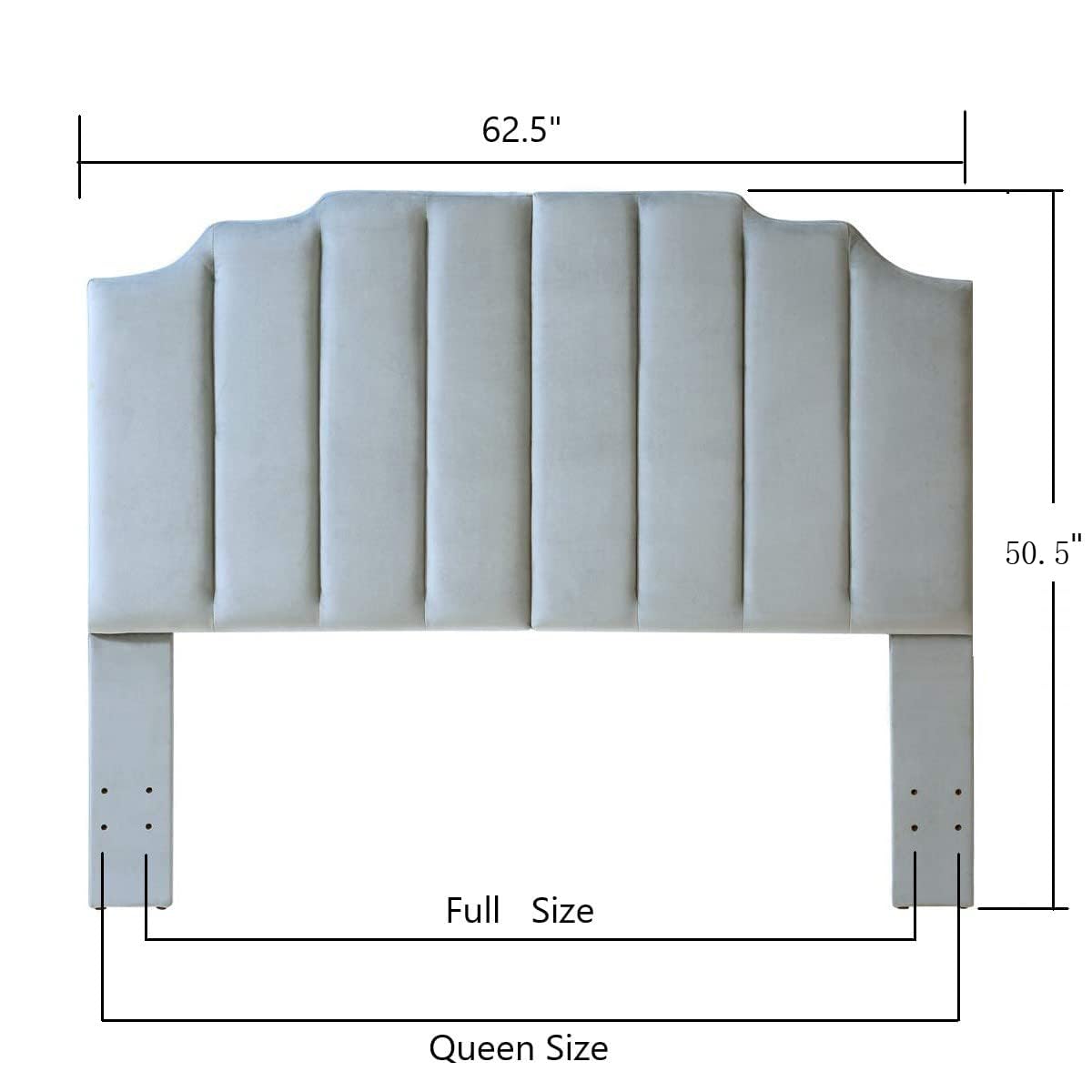 24K Gold Gray Velvet Upholstered Queen/Full Size Headboard - Tufted Channel Design with Curved Accents for Modern Bedroom Decor | Perfect for Master Bedrooms, Guest Rooms & Luxury Apartments