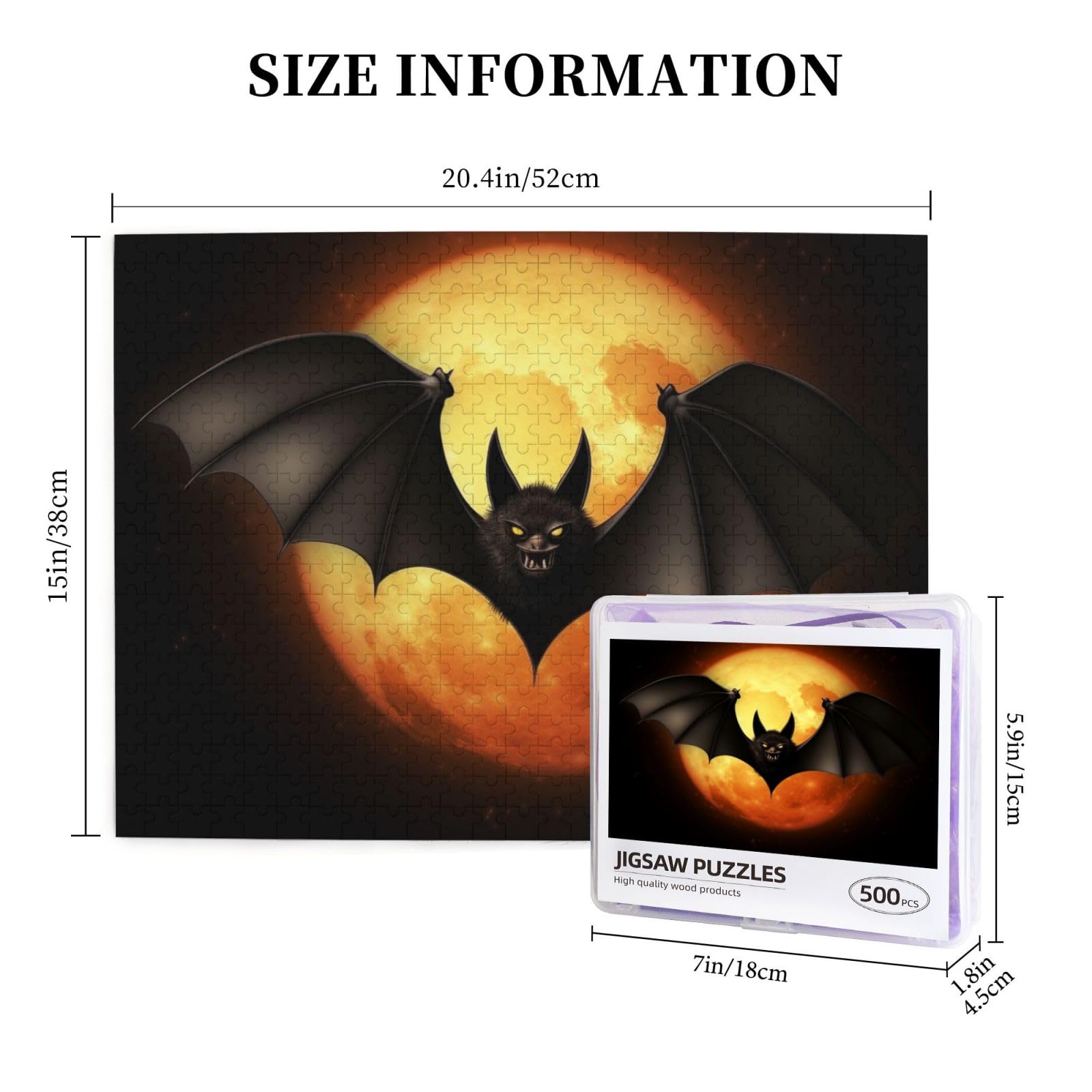 500-Piece Halloween Bat Wooden Jigsaw Puzzle for Adults - Personalized Photo Puzzle, Classic Family Game for Weddings, Birthdays & Valentine's Day Gifts (20.4