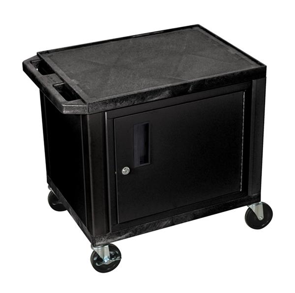 Luxor Tuffy Black 2 Shelf AV Cart with Cabinet & Electric Outlet - Perfect for Home Theater, Classroom, and Office AV Equipment Storage