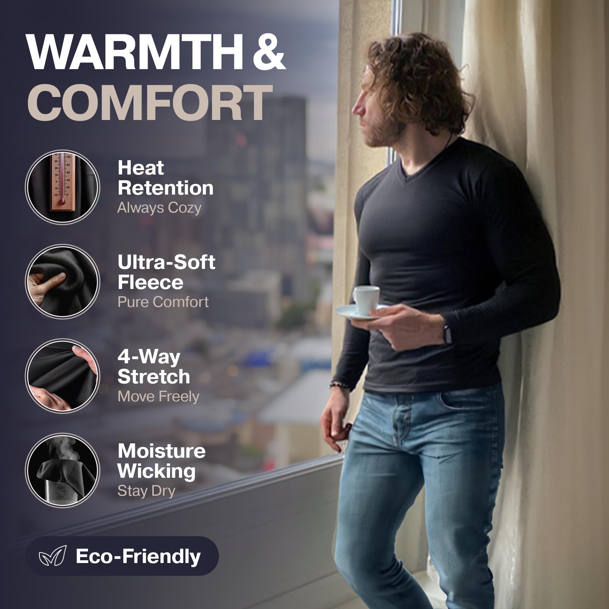 ThermoJohn Men's Long Sleeve Thermal Compression Shirt - Base Layer for Cold Weather - Winter Workout, Hiking & Outdoor Activities