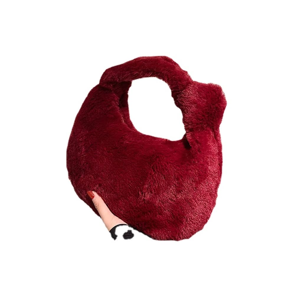 Women's Faux Fur Top Handle Satchel Tote Bag with Zipper - Soft Fuzzy Handbag for Women (Red) | Perfect for Work, Travel & Everyday Use