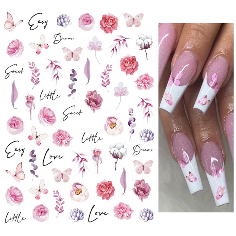 Daisy Floral Nail Stickers - 6 Sheets Cherry Blossom Nail Art Decals, 3D Self-Adhesive Nail Supplies with Summer Flowers, Butterflies & Leaves for Acrylic Nails | Perfect for Manicures, Pedicures, Nail Salons & DIY Home Nail Art