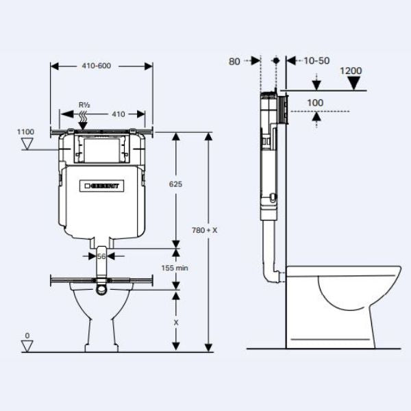 Caroma Liano Cleanflush Easy Height Wall-Mounted Toilet with Geberit Sigma Concealed Cistern - Modern Water-Saving Bathroom Solution for Small Spaces & ADA Compliance