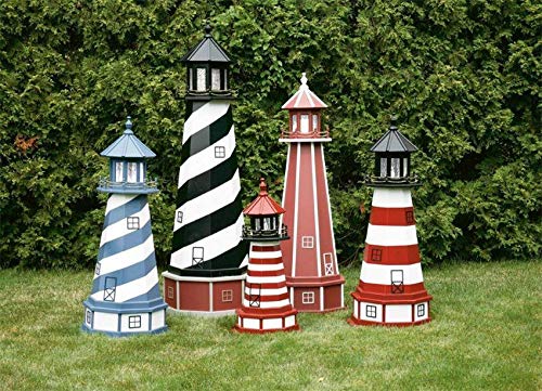 Amish-Made Light Up Wooden Lighthouse - 2' Outdoor Decorative Garden Statue for Cape Hatteras NC, Black & White - Perfect for Coastal Yard Decor & Nighttime Ambiance