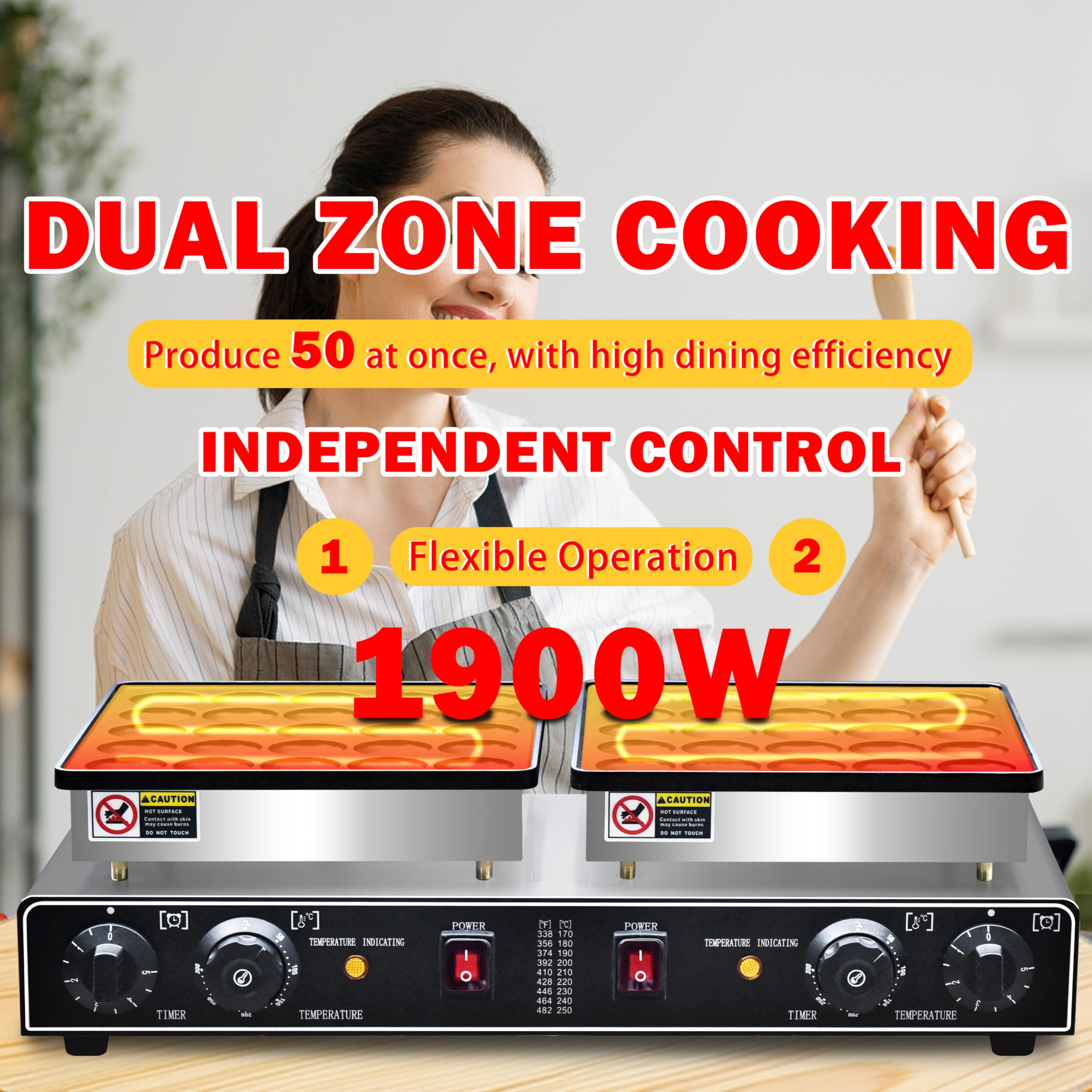 **1900W Commercial Electric Mini Dutch Pancake Maker - Nonstick Waffle Machine for Poffertjes (50PCS, 1.8 Inches) - Perfect for Home Kitchen, Restaurants, Snacks & Desserts**