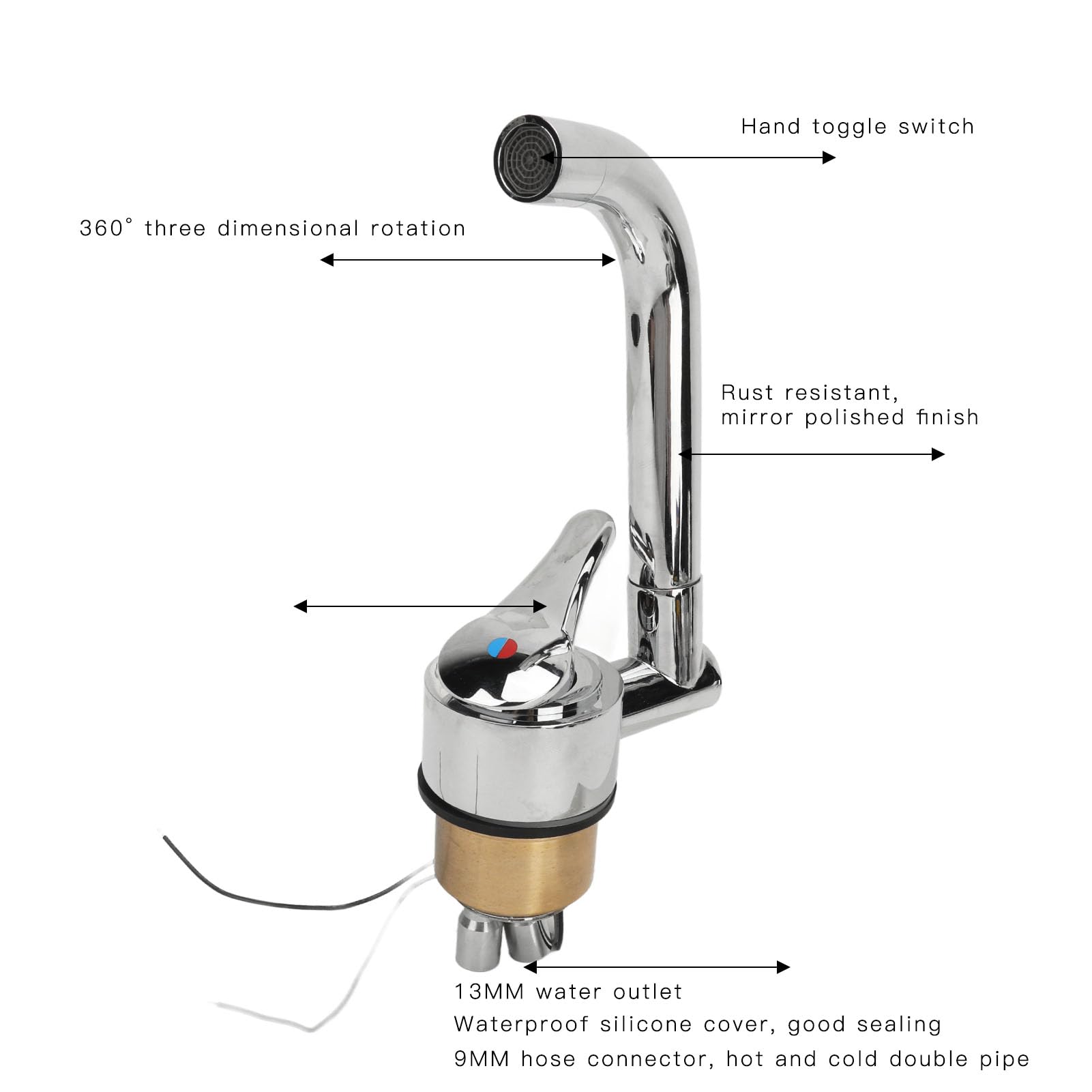 360° Rotatable RV Water Faucet - Stainless Steel Hot & Cold Water Supply for Campers, Travel Trailers, RVs | Perfect for Outdoor Camping, Road Trips & RV Living