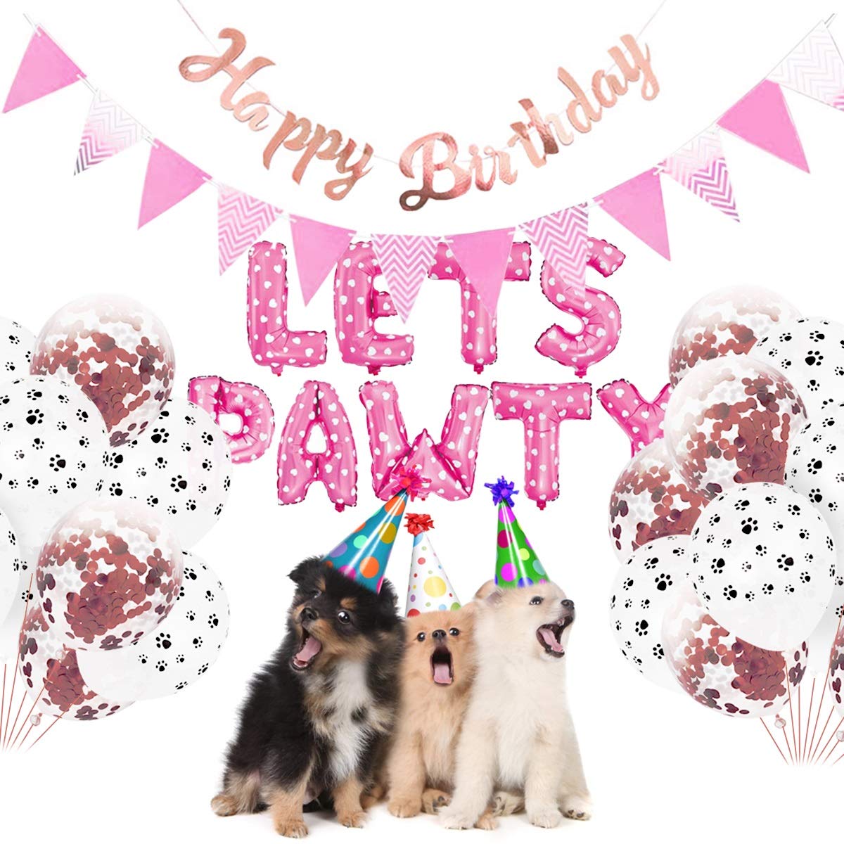 23PCS Pet Party Decoration Kit - Dog Paw Print & Foil Balloons, Happy Birthday Banner, 'Let's Pawty' Letters for Dog & Cat Birthday Party Supplies | Perfect for Pet Birthday Celebrations, Adoption Parties & Animal-Themed Events