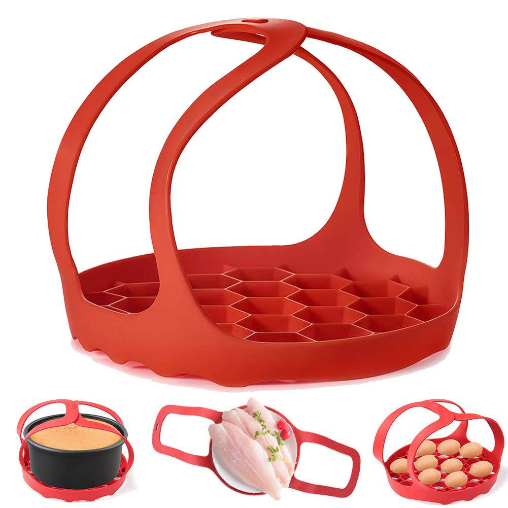 **Silicone Pressure Cooker Sling for 6 Qt & 8 Qt Instant Pot, Ninja Foodi - Anti-Scalding Bakeware Lifter & Steamer Rack - BPA-Free Egg Steamer (Red) - Perfect for Cooking, Baking & Steaming**