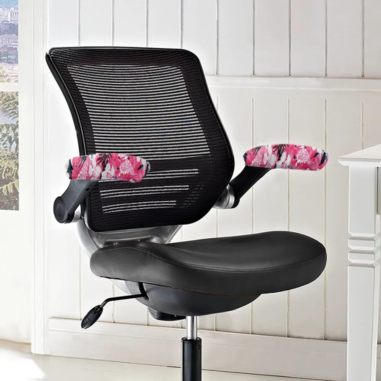 Hibiscus Butterfly Print Stretchy Soft Office Chair Armrest Covers Set of 2 - Removable Washable Arms Protector for Computer Desk Chairs (Pink) - Perfect for Home Office, Gaming & Workspace Comfort