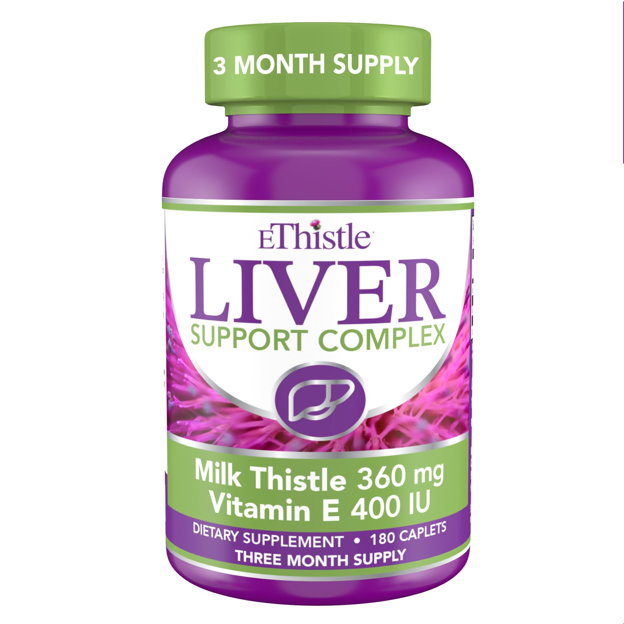 Liver Wellness Dietary Supplement with Milk Thistle & Vitamin E - 180 Caplets for Liver Detox & Support | Ideal for Daily Liver Health Maintenance & Post-Alcohol Recovery