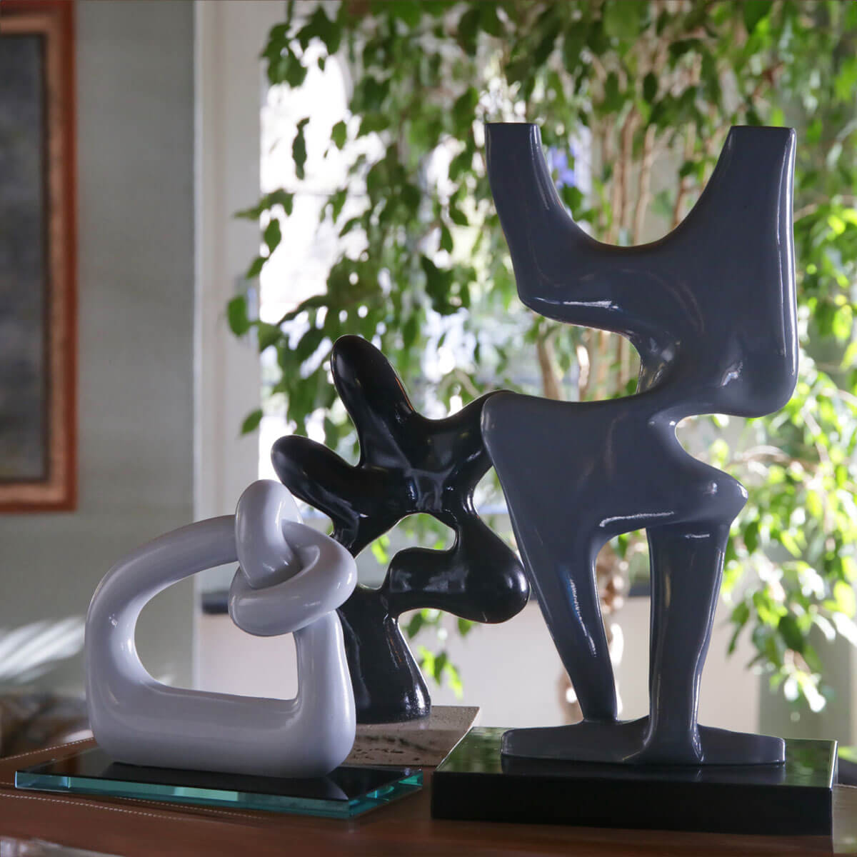 Glossy Grey Fiberglass Sculpture - Modern Art Decor for Home, Office & Garden