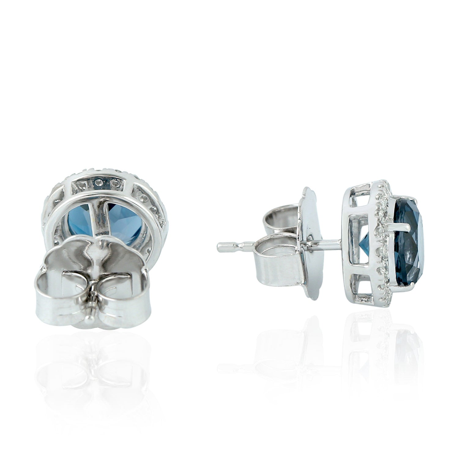 18K White Gold London Blue Topaz Pave Diamond Stud Earrings – Elegant Jewelry for Women, Perfect for Weddings, Parties & Special Occasions