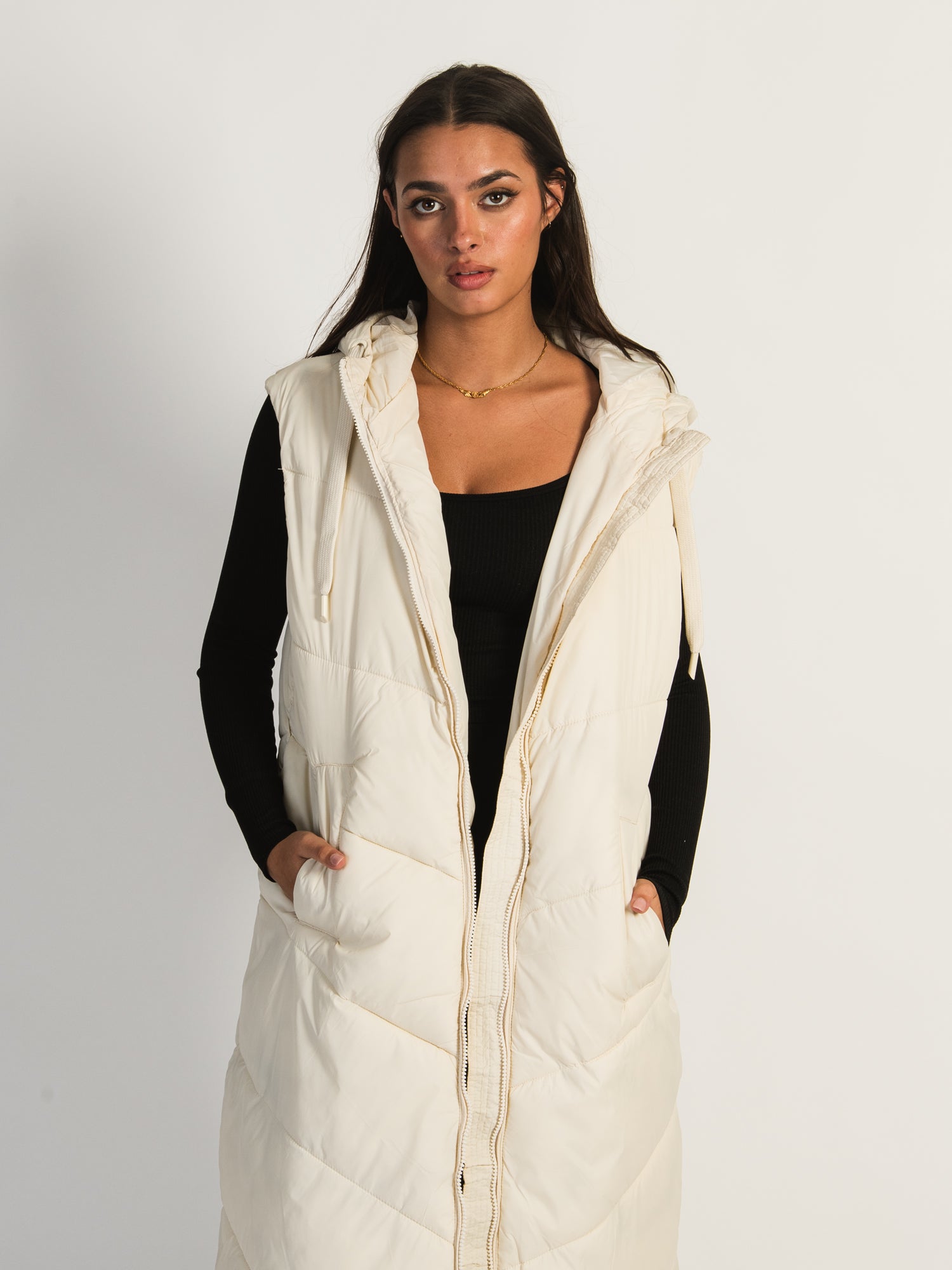 B.YOUNG BOMINA Long Hooded Puffer Vest for Women - Winter Warm Quilted Jacket with Pockets | Outdoor Activities, Hiking & Casual Wear
