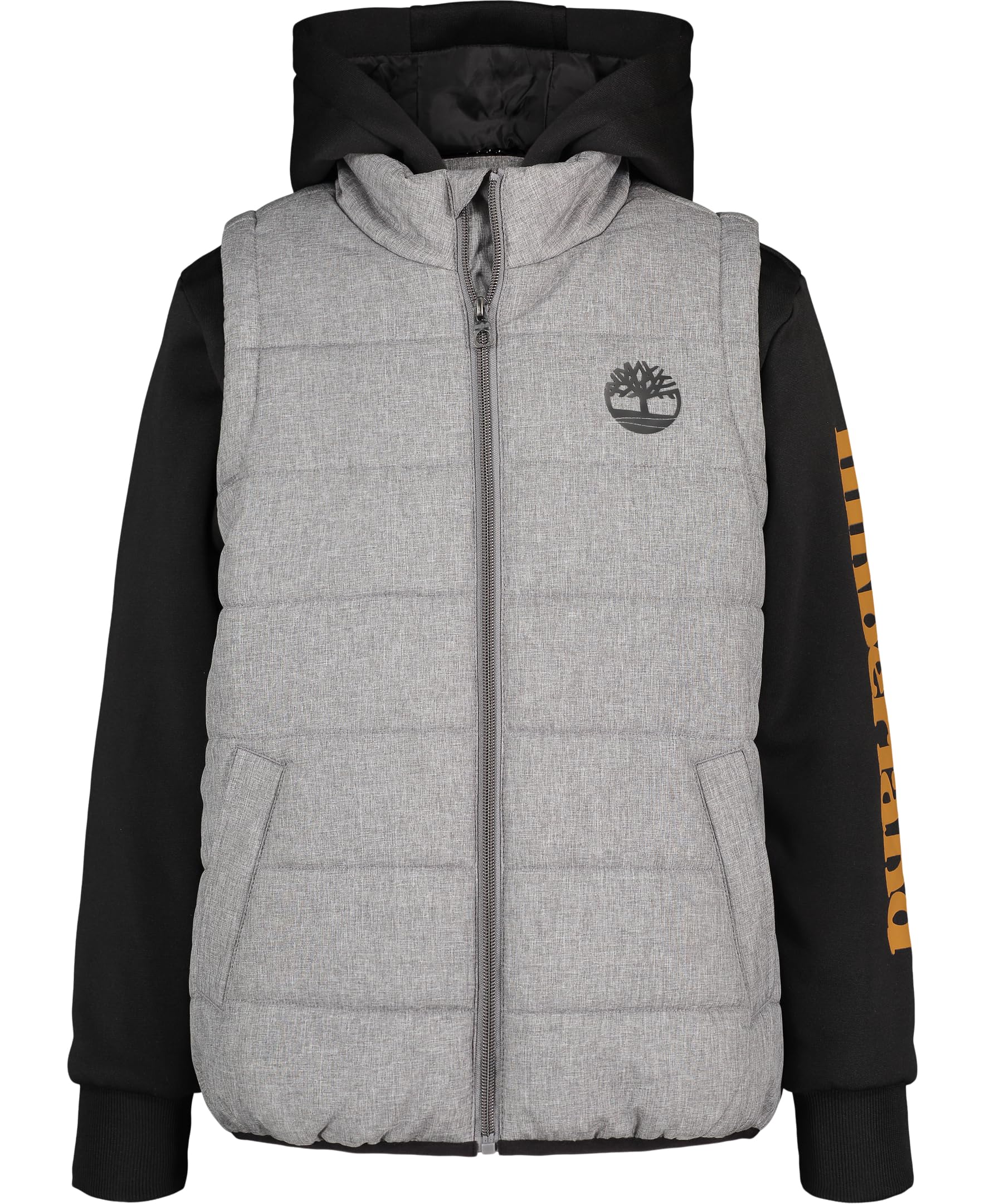Timberland Boys' Midweight Quilted Fleece Hybrid Jacket - Water-Resistant Winter Coat for Outdoor Activities, School & Play