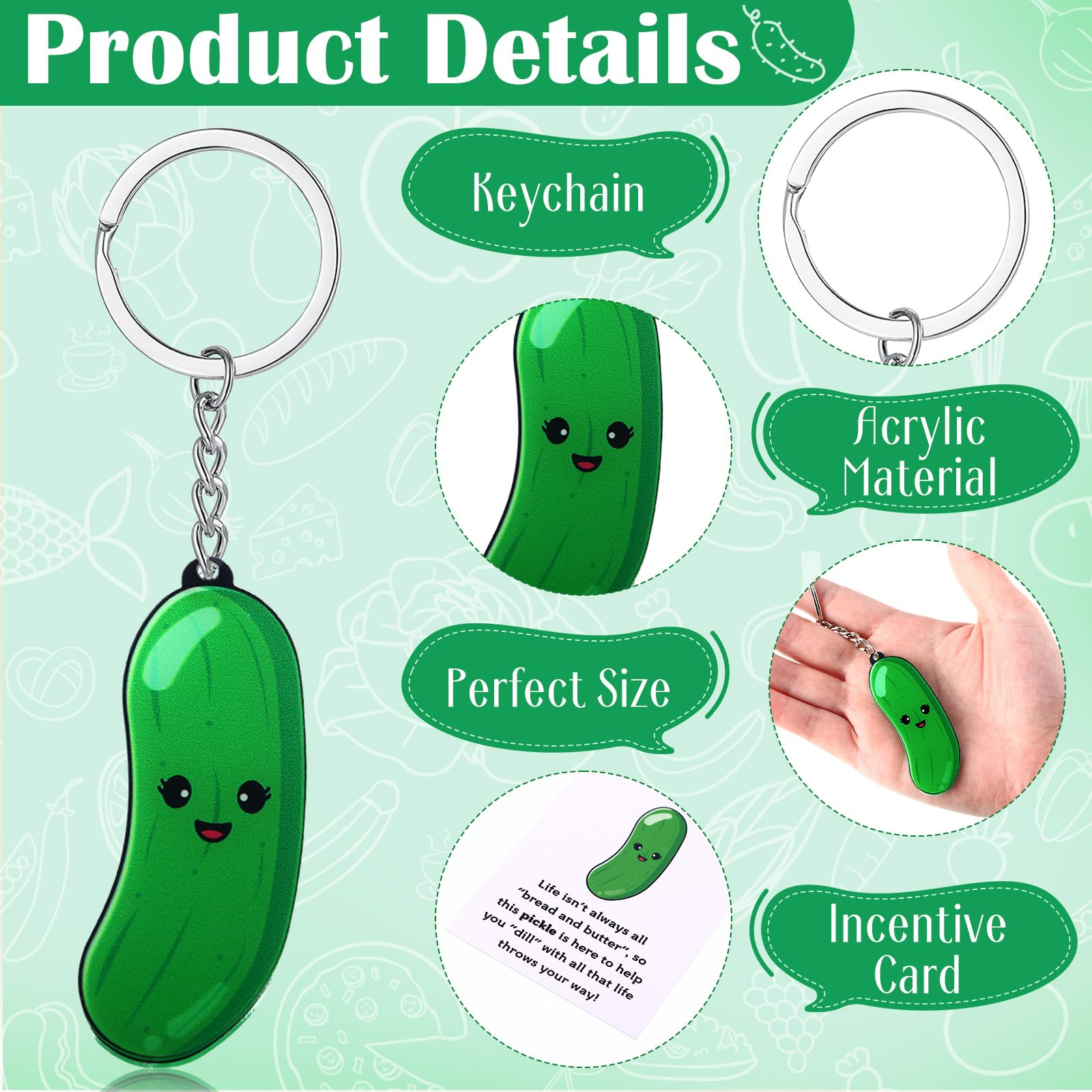 JaGely Inspirational Positive Cucumber Pickle Keychain - Funny Emotional Support Gift for Employees, Friends & Coworkers - Bulk Pack with Cards & Bags - Perfect for Office Gifts, Appreciation Awards & Stress Relief
