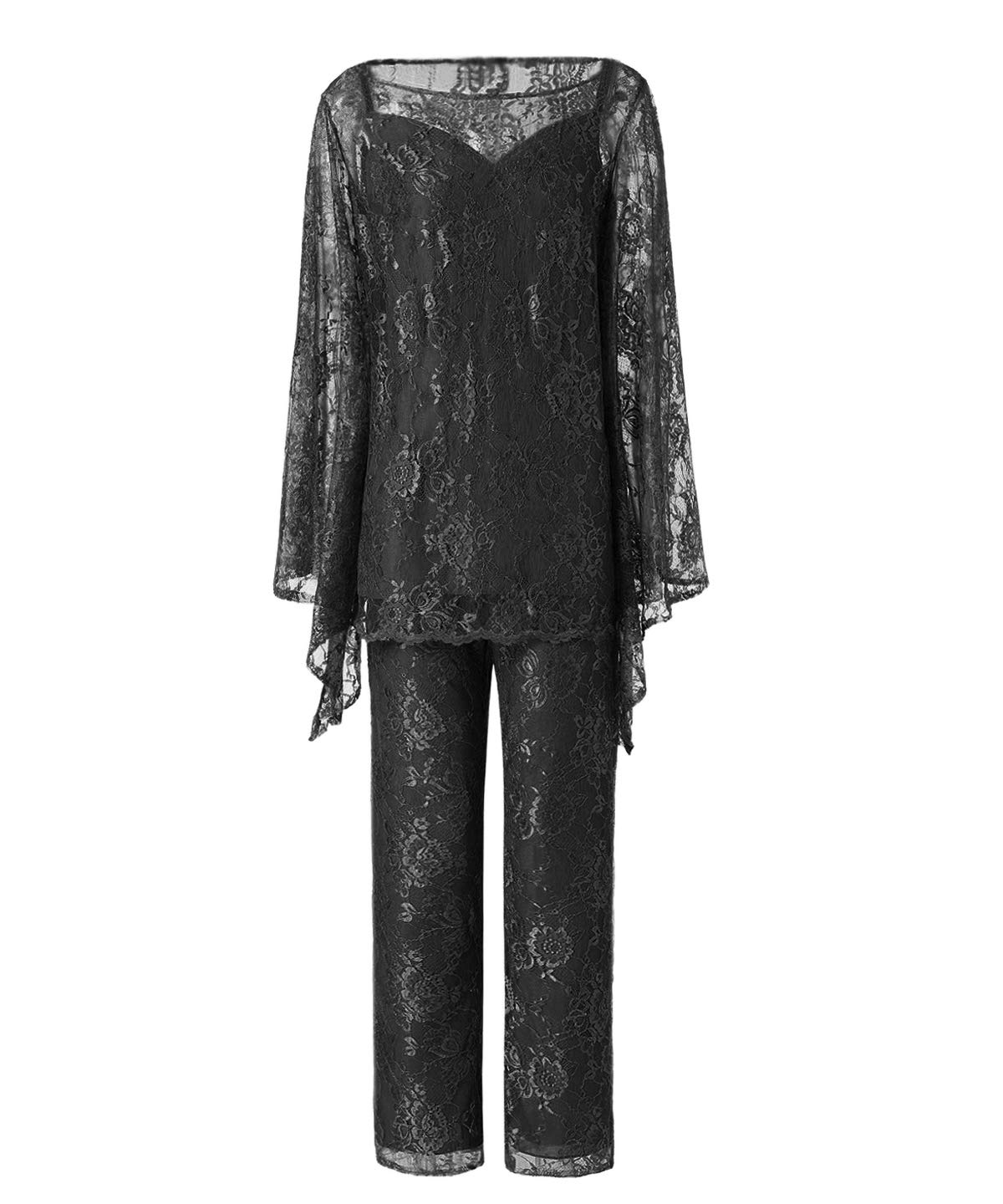 Vincent Bridal Women's 3-Piece Mother of The Bride Pant Suit Set - Plus Size Formal Lace Wedding Jumpsuit for Wedding Guest, Mother's Day & Special Occasions