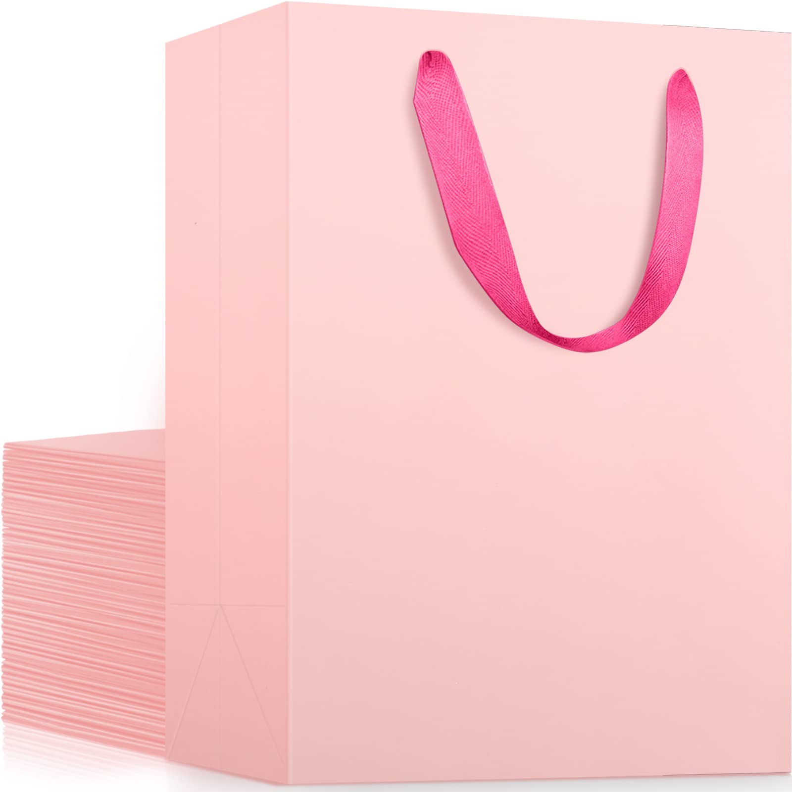 EUSOAR 20pcs Pink Kraft Gift Bags with Handles, 7.8x3.9x11 Inches - Thick & Sturdy Paper Shopping Bags for Merchandise Wrapping, Boutique Business, Conference Celebrations - Perfect for Birthday Presents, Wedding Favors, and Retail Packaging