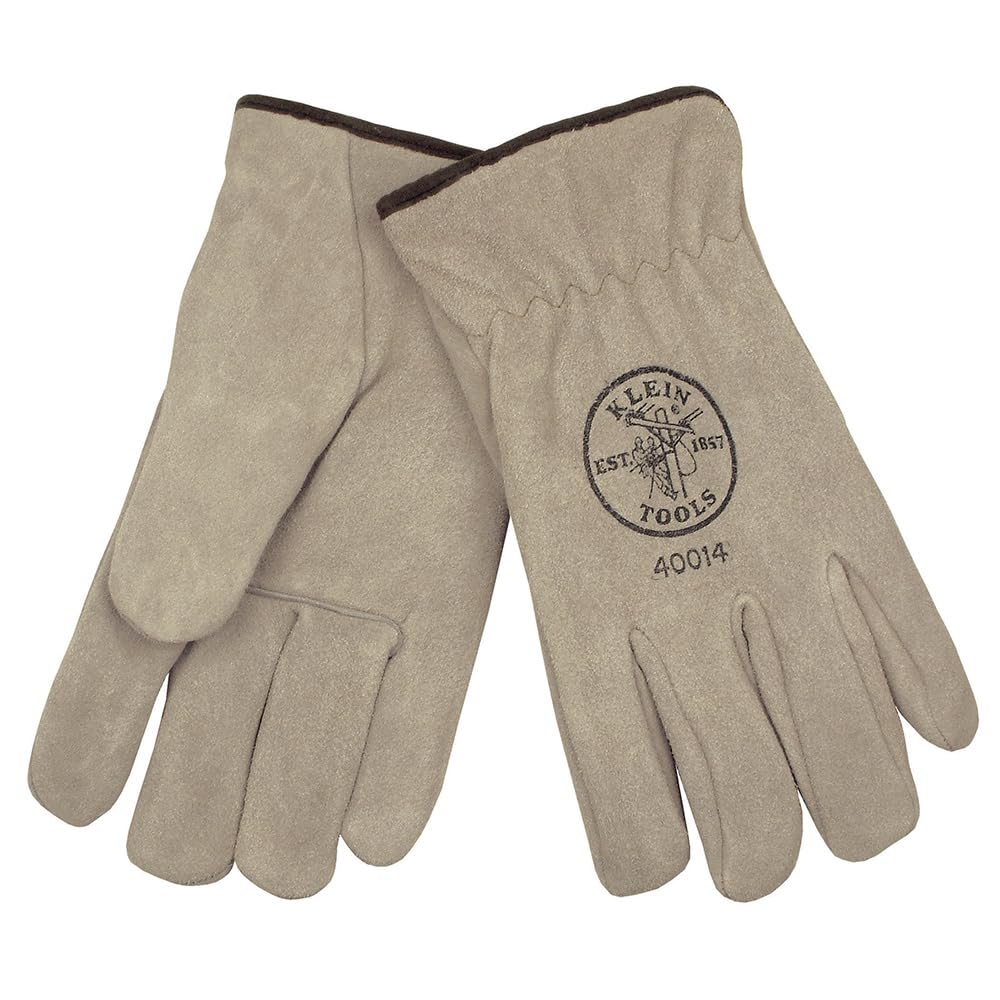 Klein Tools 40014 Premium Lined Work Gloves - Suede Cowhide Leather, Large Size - Durable & Comfortable for Electricians, Construction & DIY Projects