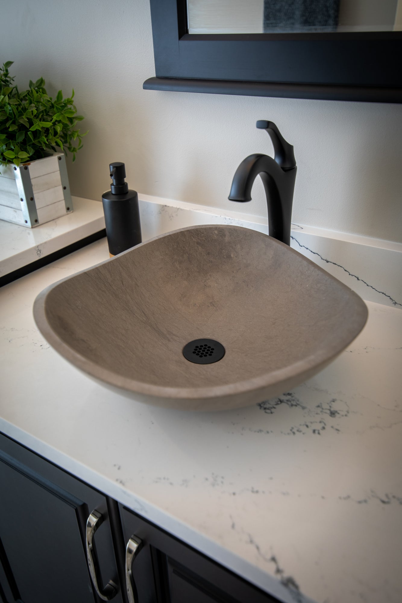 Modern Molly Grey Marble Freeform Vessel Sink - Handcrafted Bathroom Vanity Sink for Contemporary & Luxury Home Decor | Perfect for Spa, Master Bath, Powder Room & Hotel Renovations