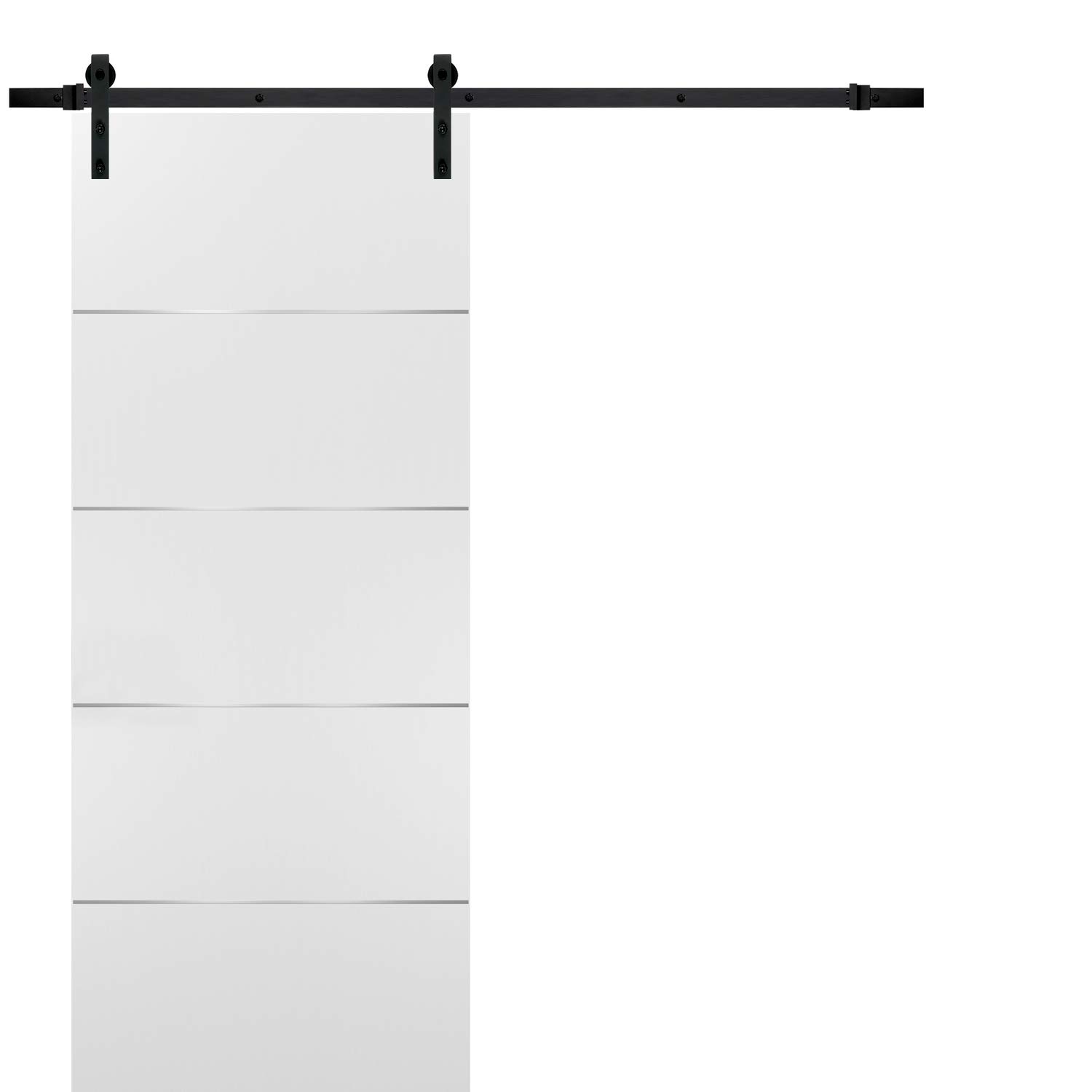 SARTODOORS 36x96 Inch White Barn Sliding Door with Black Hardware - Planum 0020 Matte White Finish | 6.6FT Steel Rail & Hanger Set | Modern Solid Core Closet Door for Bedroom, Living Room & Office Spaces