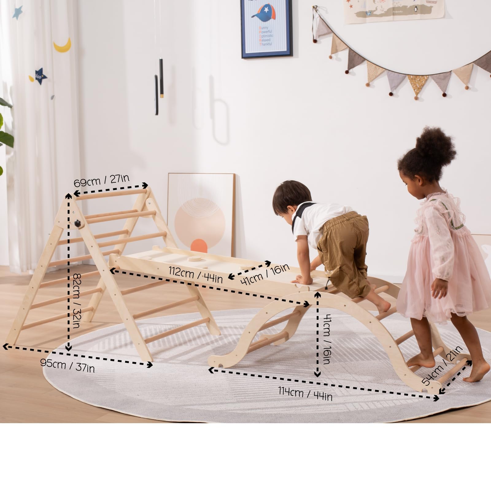 5-in-1 Foldable Pikler Triangle Set with Slide & Climbing Arch - Montessori Wooden Climbing Toy for Toddlers Ages 3-6 - Indoor Jungle Gym for Kids - Perfect for Playrooms, Daycares & Home Play Areas