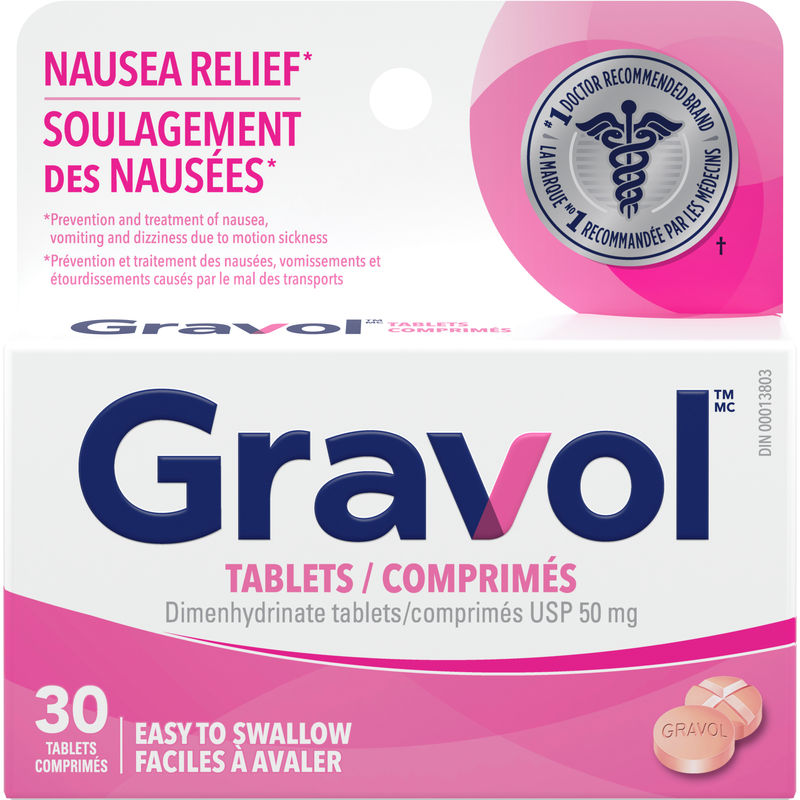 GRAVOL Motion Sickness Relief Tablets 50mg - 30 Count Box | Fast-Acting Nausea & Dizziness Relief for Travel, Boating, and Airplane Rides