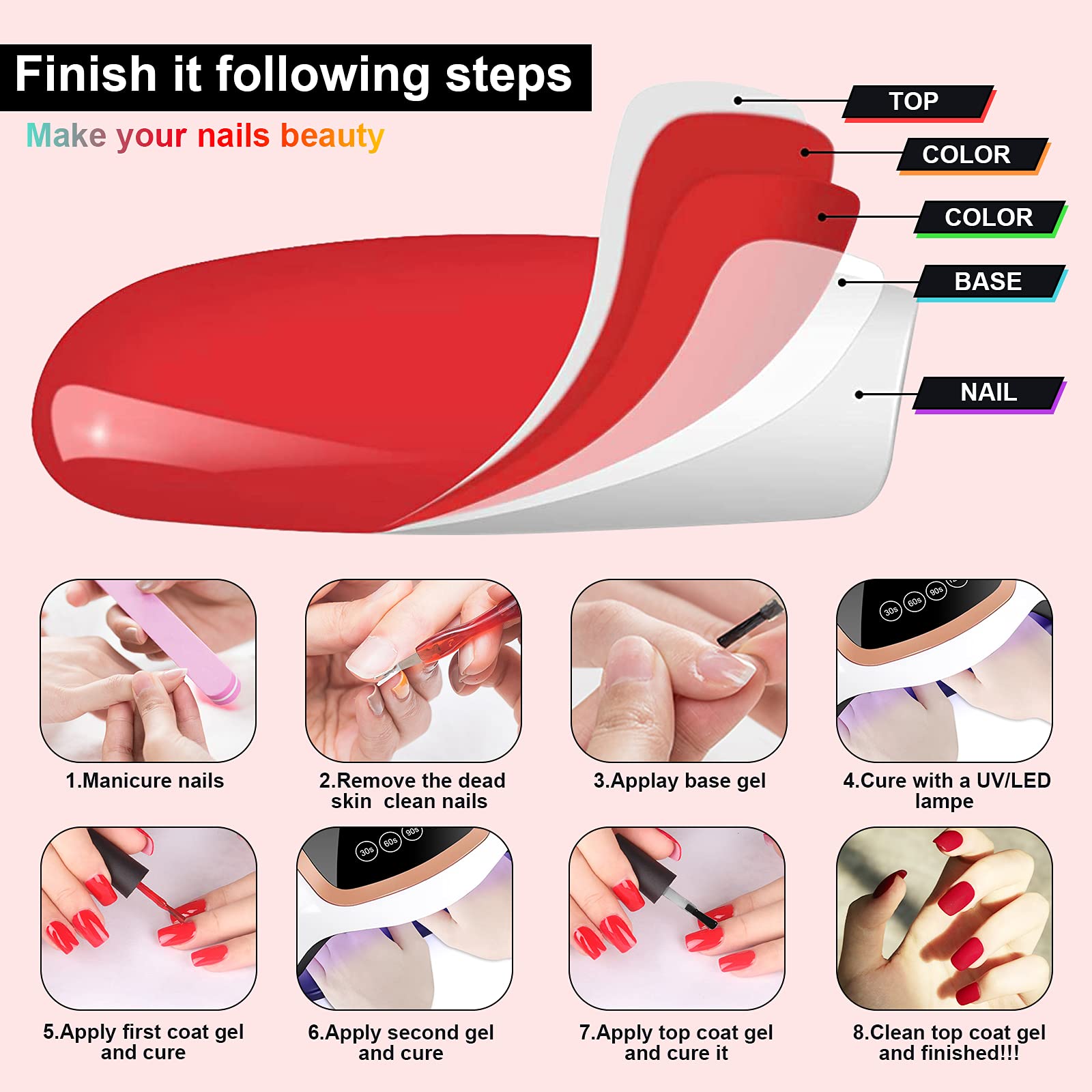 36Pcs Gel Nail Polish Set - Soak Off UV/LED Gel Kit with Glossy & Matte Top Coat, Base Coat - Long Lasting Nail Art Polish for DIY Manicure at Home, Salon, Christmas Gifts & Party Nails