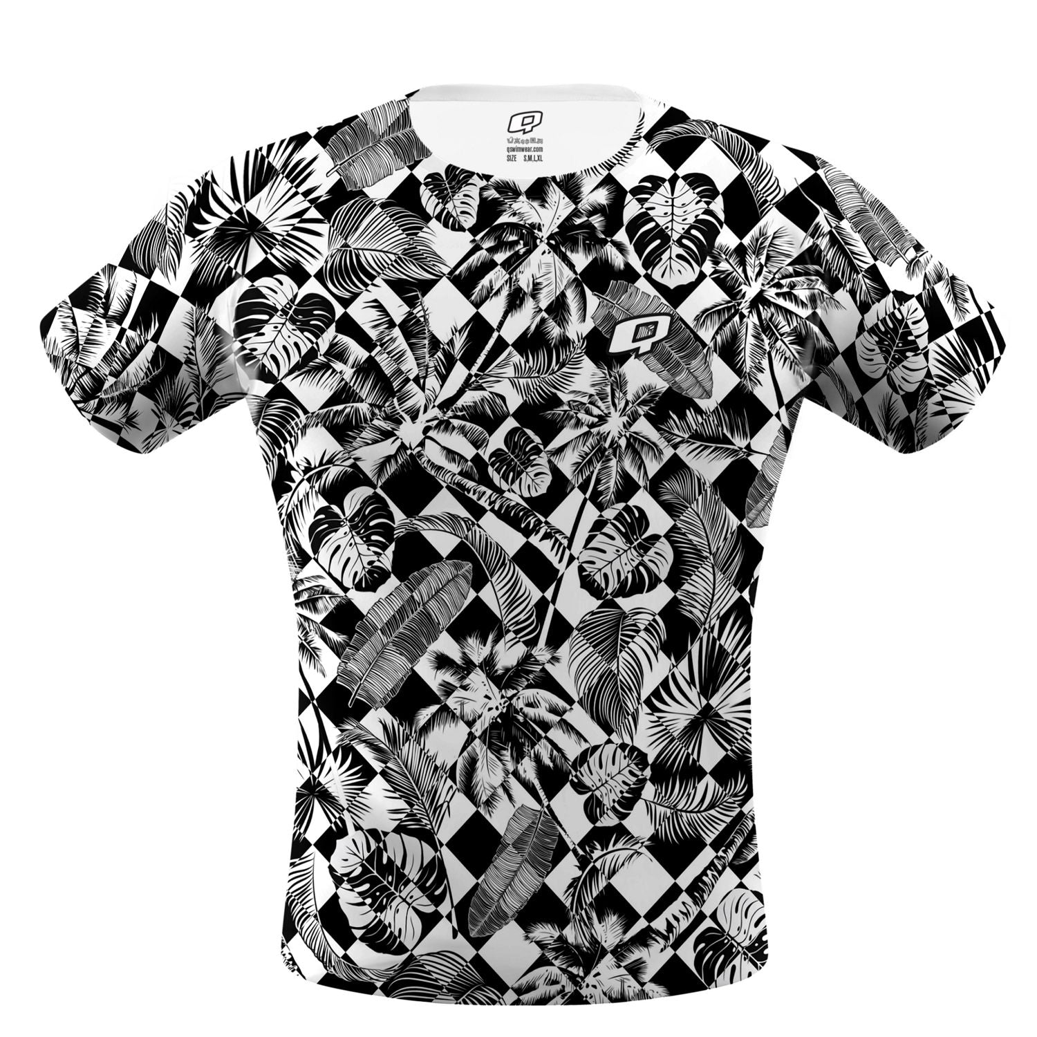 Palm Tree Checkers Performance Shirt for Men - Breathable Quick-Dry Golf & Tennis Polo - Tropical Summer Style