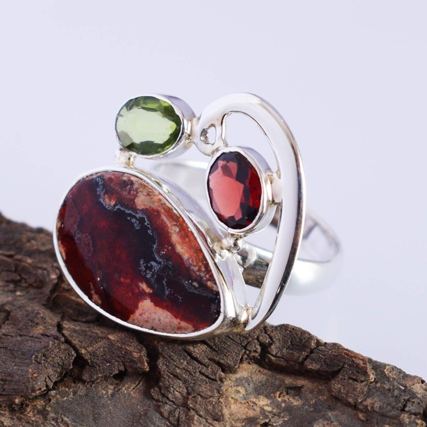 Exquisite Mexican Fire Opal & Garnet 925 Sterling Silver Ring - Handmade Jewelry Gift for Women, Brides, Anniversary | Perfect for Weddings, Date Nights & Special Occasions