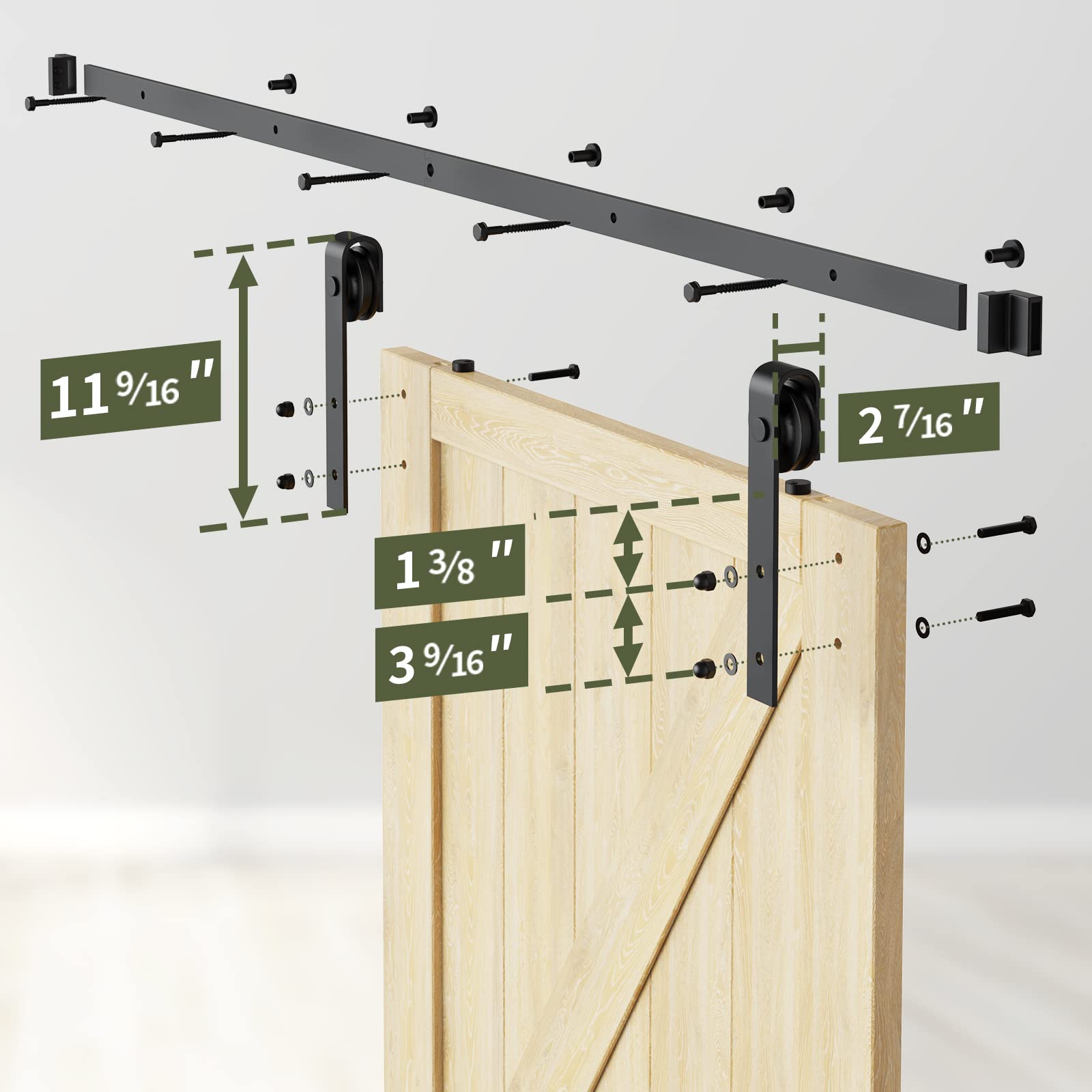 10ft Heavy Duty Sliding Barn Door Hardware Kit for Double Doors - Includes 2 Round Handles & 2 Floor Guides - Fits 1 3/8