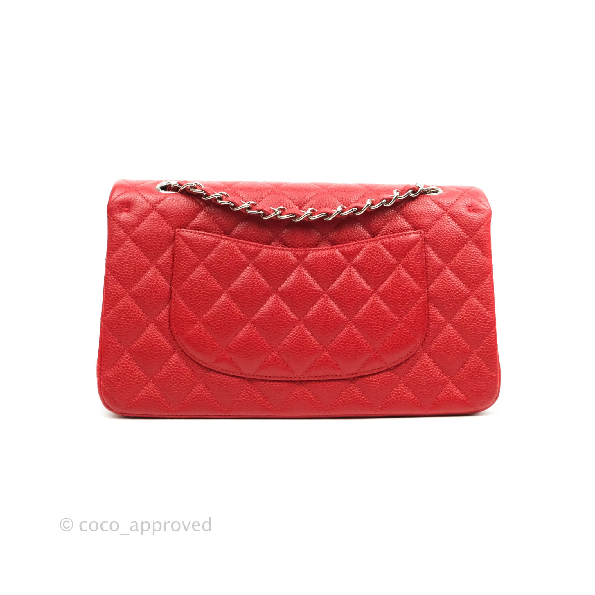 Chanel Classic Medium Double Flap Bag in Red Caviar Leather with Silver Hardware - Perfect for Work, Evening Events & Luxury Gift Giving