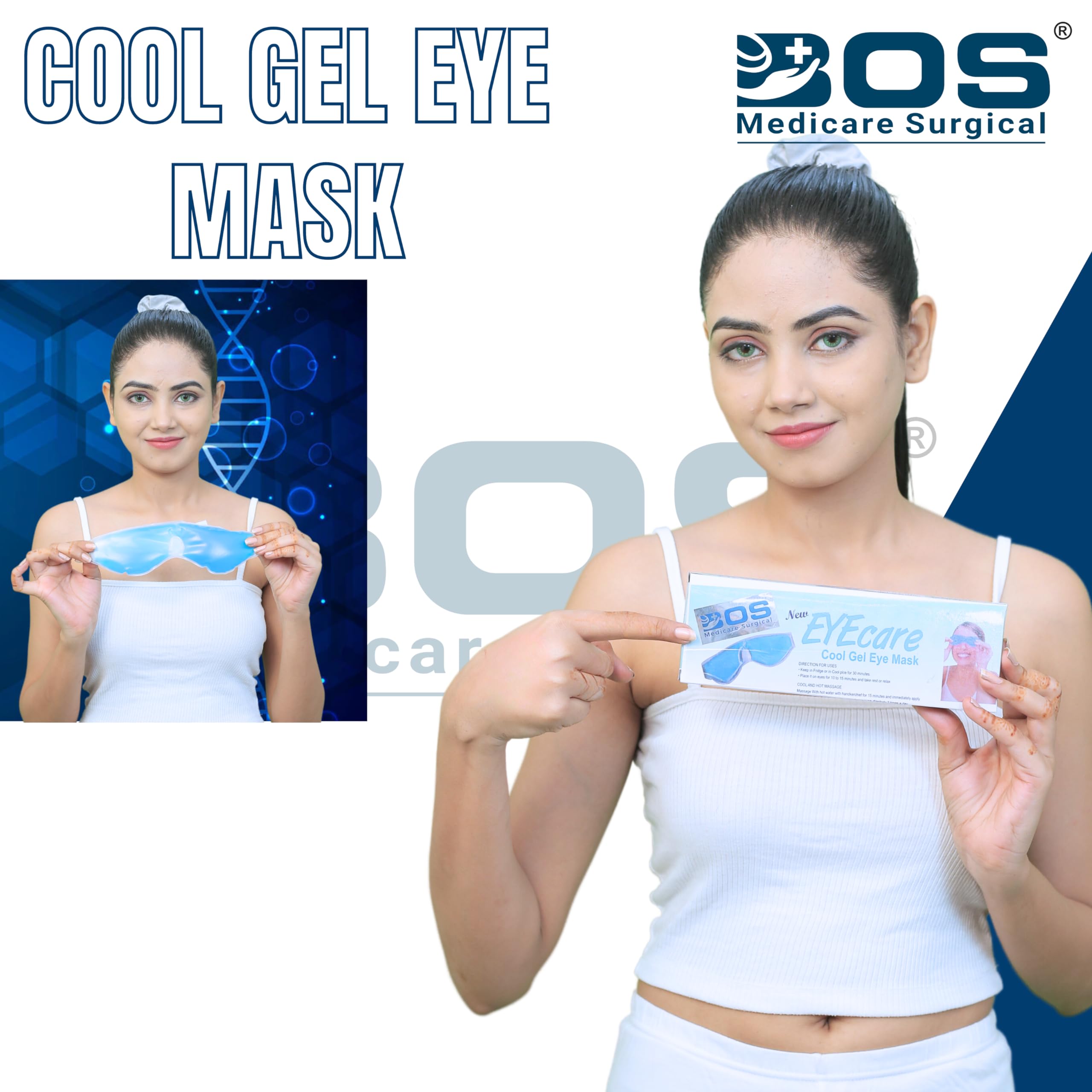 Bos Medicare Surgical Cool Gel Eye Mask - Ice Cooling Sleeping Mask for Dark Circles & Fatigue Relief - Reusable Eye Patches for Puffy Eyes & Eye Care - Perfect for Travel, Work & Relaxation