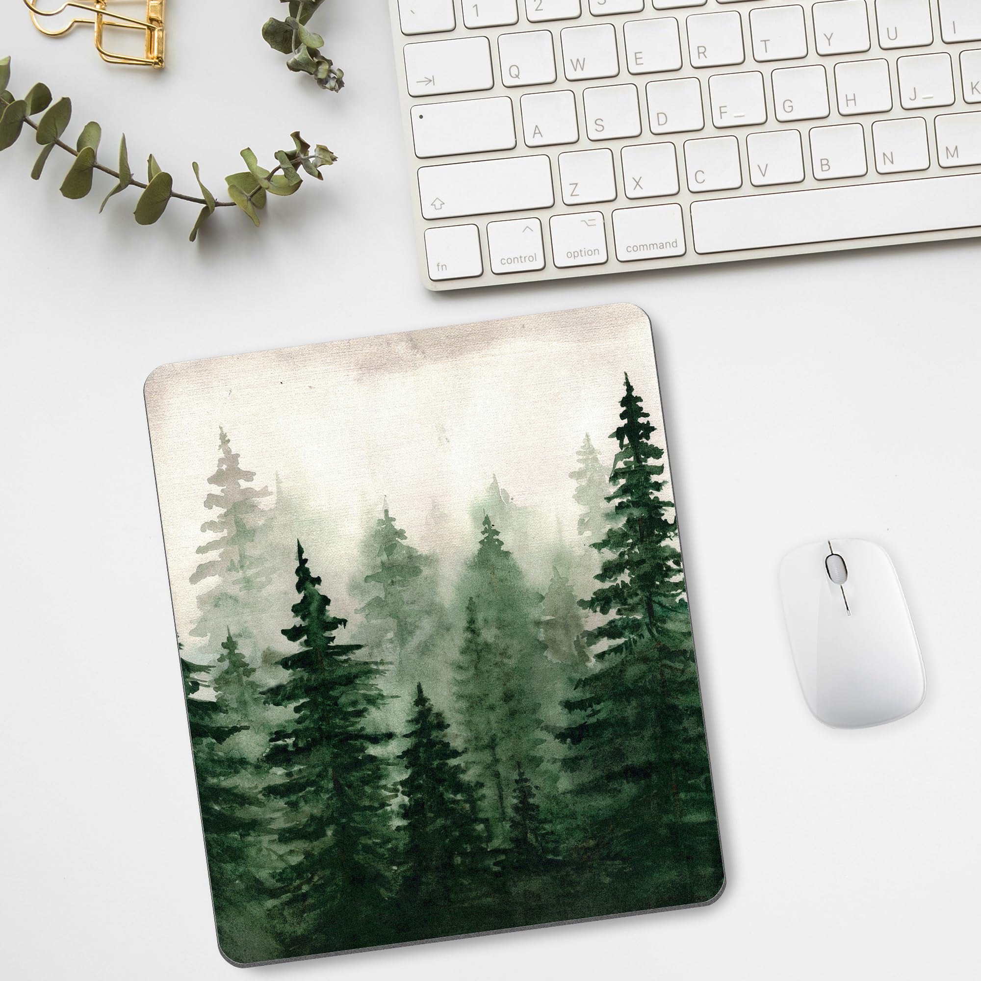 Premium Green Fir Forest Mouse Pad - Non-Slip Rectangular Desk Mat for Laptop, Computer, Gaming & Office | Foggy Mountain Tree Design | Cute Nature Scenery Wireless Mouse Mat | Perfect for Home Office, Gaming Setup & Workspace Decor