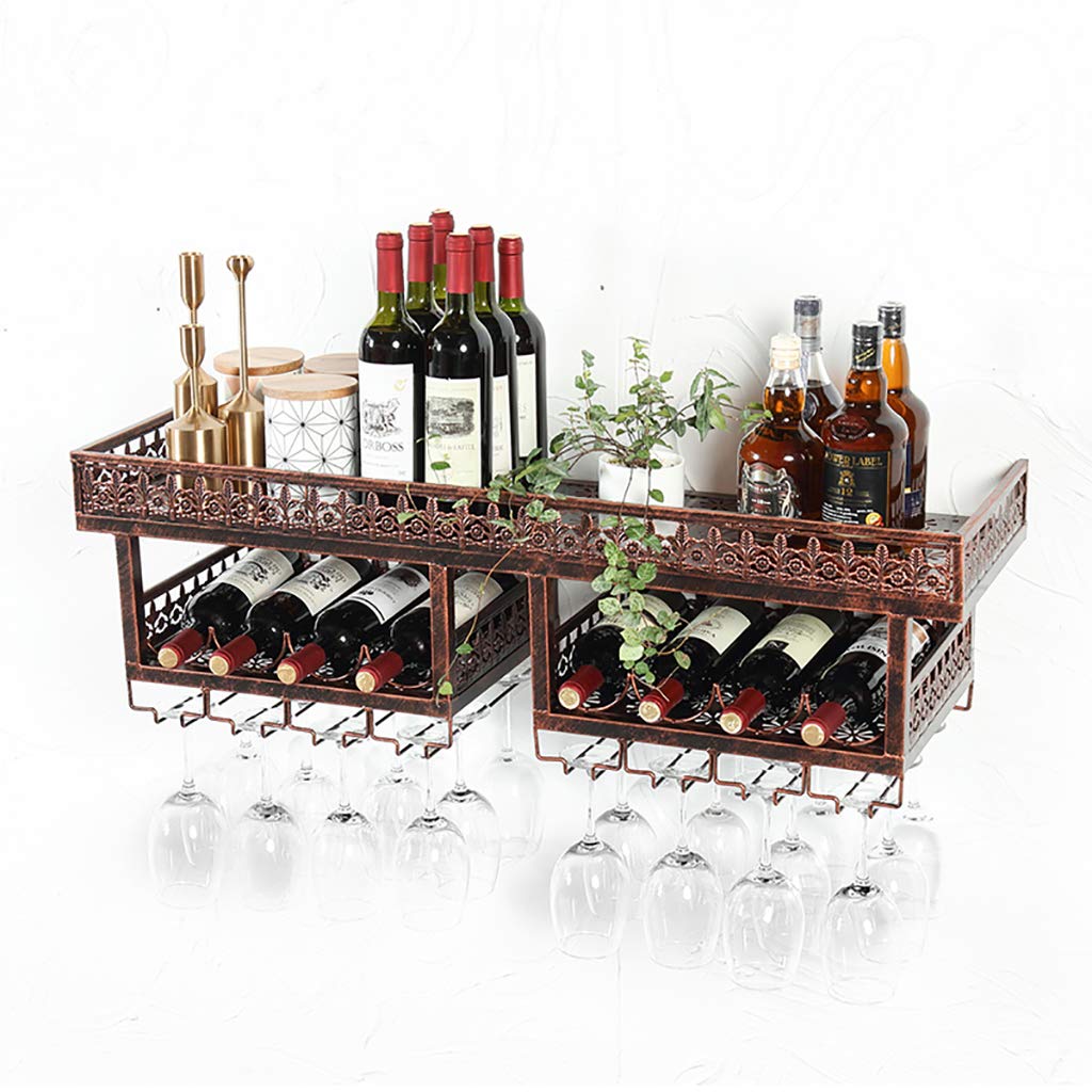 Vintage Wall-Mounted Wine Glass Holder - Double Layer Metal Bar Rack for 10 Wine Bottles & 30 Glasses - Space Saving Home Bar Storage Solution for Kitchen, Dining Room or Wine Cellar Organization
