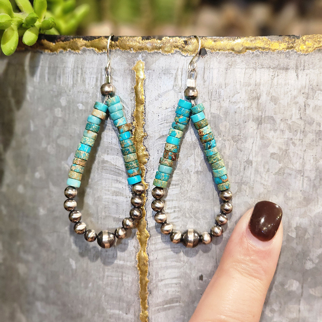 Starla Turquoise & Navajo Pearl Earrings – Handmade Native American Jewelry for Women | Perfect for Boho, Festival, and Everyday Wear