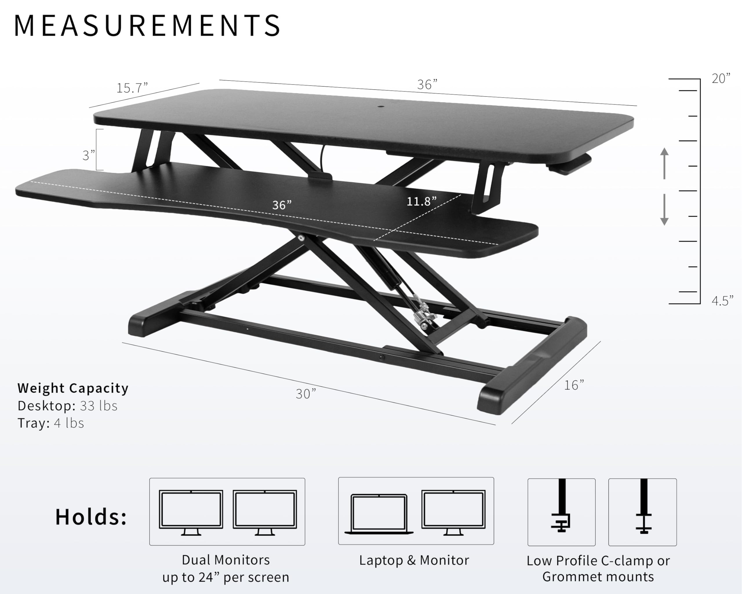 VIVO K Series 36 Inch Height Adjustable Standing Desk Converter - Dual Monitor & Laptop Workstation with Wide Keyboard Tray, Black (DESK-V036KB) - Perfect for Home Office, Gaming Setup & Ergonomic Workspace