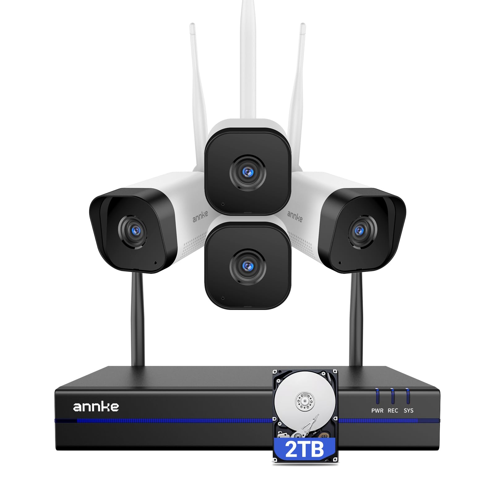**ANNKE 5MP Wireless Outdoor Security Camera System - Expandable 16CH 8MP NVR with 4Pcs 5MP WiFi Cameras, 2TB HDD, Two-Way Audio, Human Detection, IP66 Weatherproof - Ideal for Home, Office & Business Surveillance**