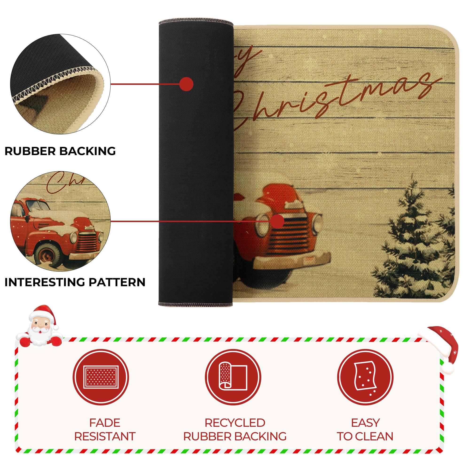 GRANNY SAYS Christmas Kitchen Rugs Set of 2, Washable Holiday Floor Mats 17x30 & 17x47, Farmhouse Truck Design, Indoor Christmas Decor for Kitchen, Dining Room, and Entryway