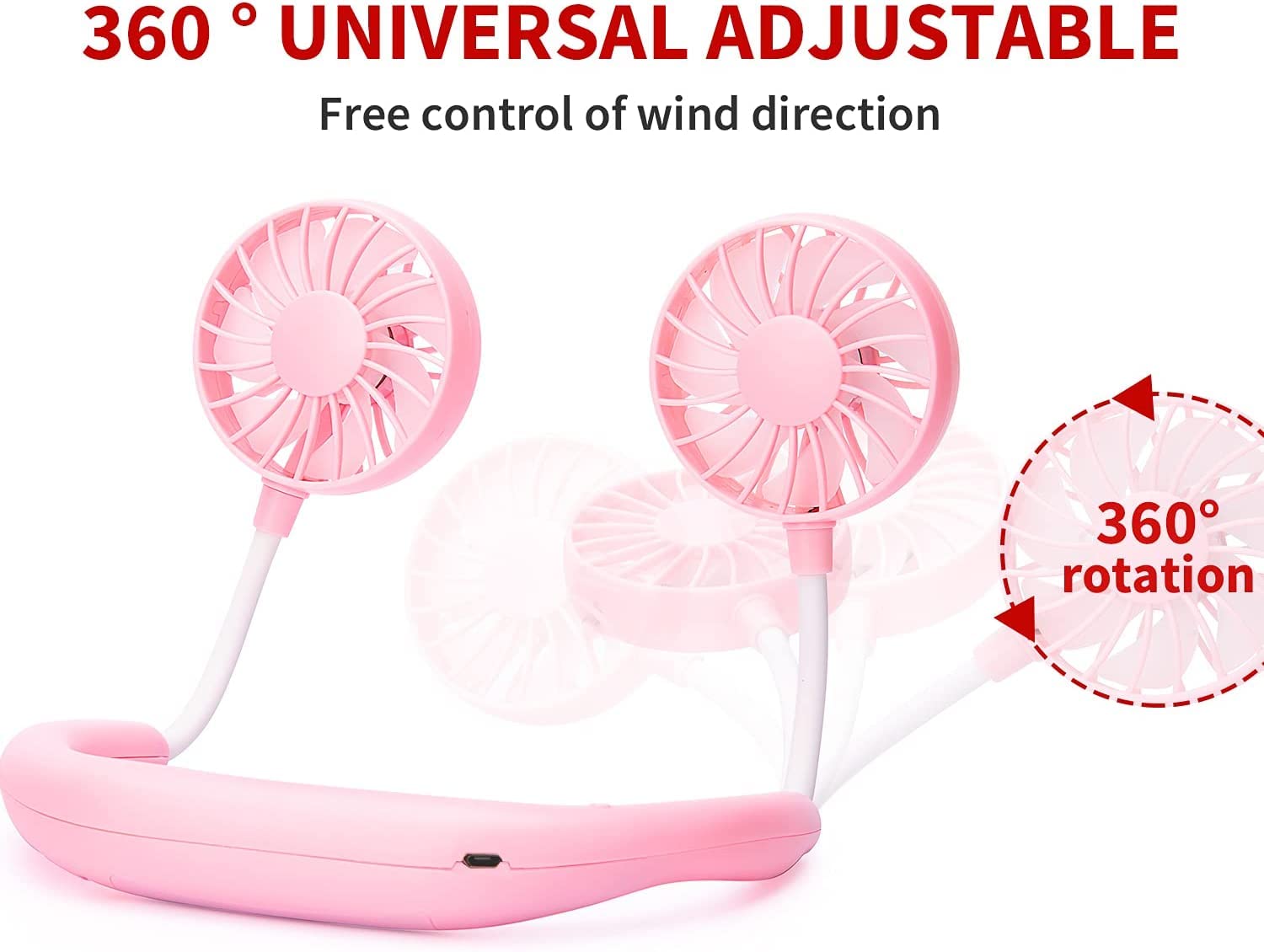 Portable Neck Fan Rechargeable - Hands-Free Personal Fan with 3 Speed Adjustable & 360° Rotation - Mini USB Wearable Neckband Fan for Sports, Office, Travel, Reading - Blue & Pink Options