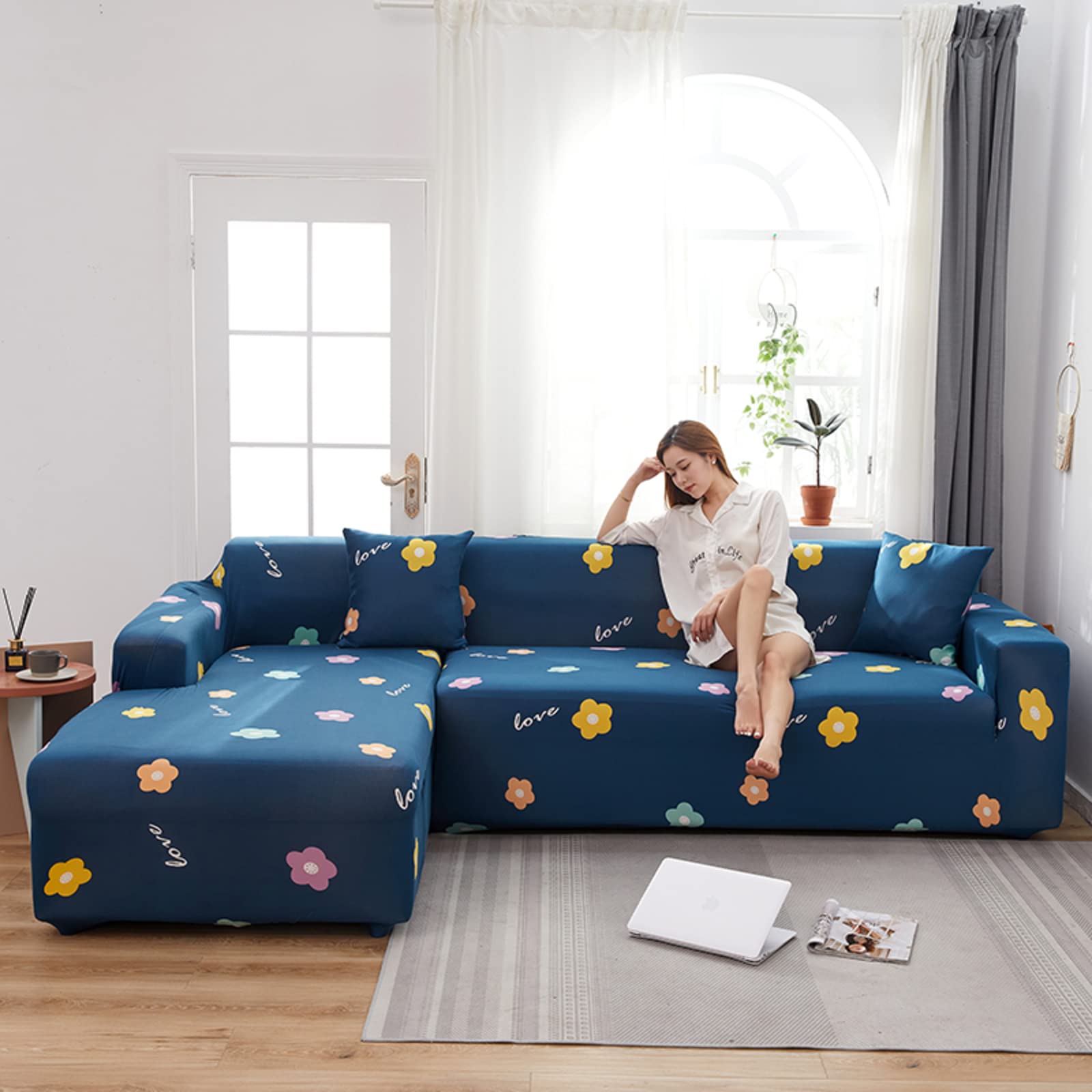 Stylish Printed Sofa Cover Protector - Non-Slip Couch Slipcover with Ties | Pet & Child Friendly Sofa Protector | Fits 3-Seater Sofas (74-90in) | Perfect for Living Room, Family Gatherings & Pet Owners