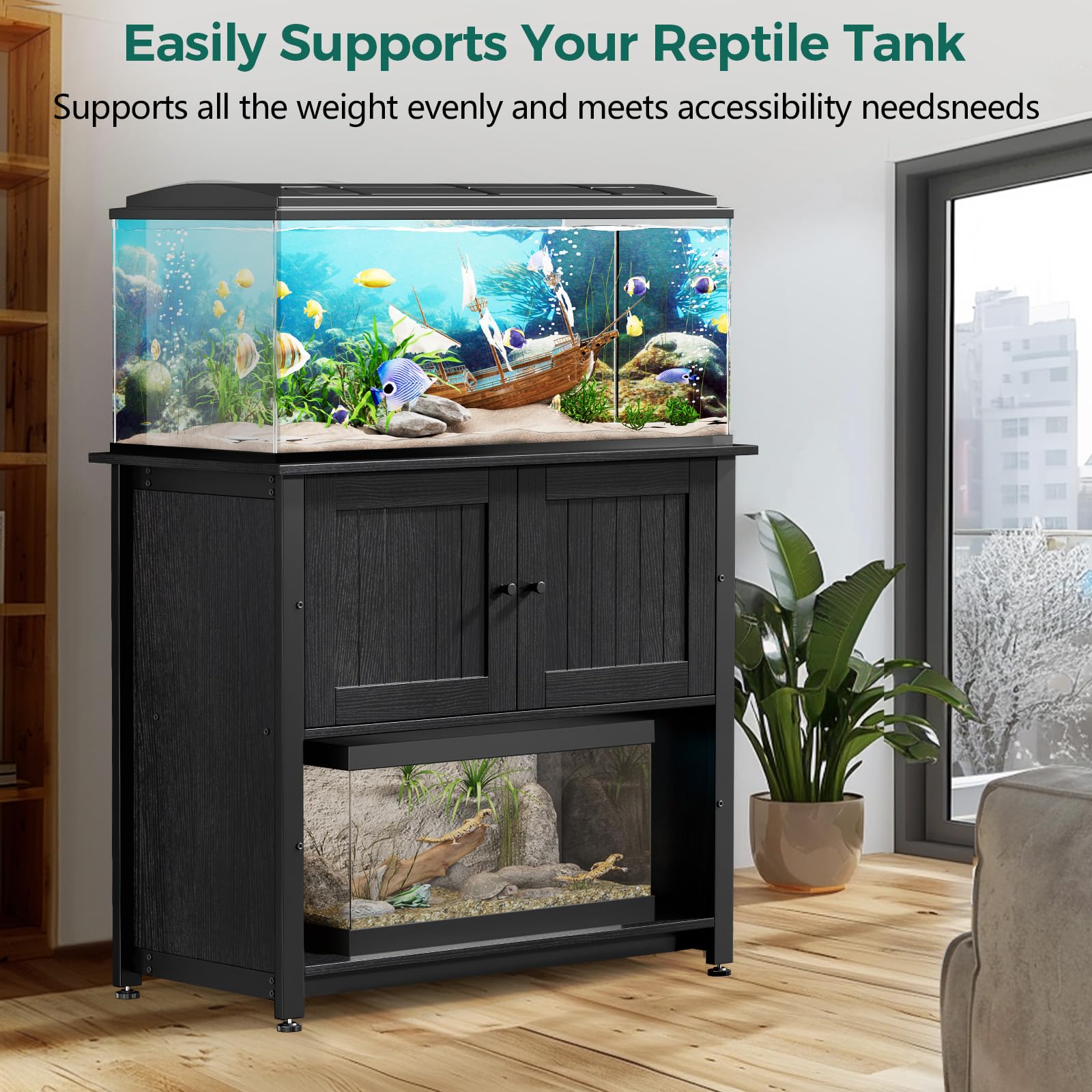 Tatub 40-50 Gallon Fish Tank Stand with Storage Cabinet | Heavy Duty Metal Aquarium Stand for Reptile Tanks & Turtle Terrariums | Supports 1000LBS | Holds 2 Aquariums | Perfect for Home, Office & Pet Store Displays